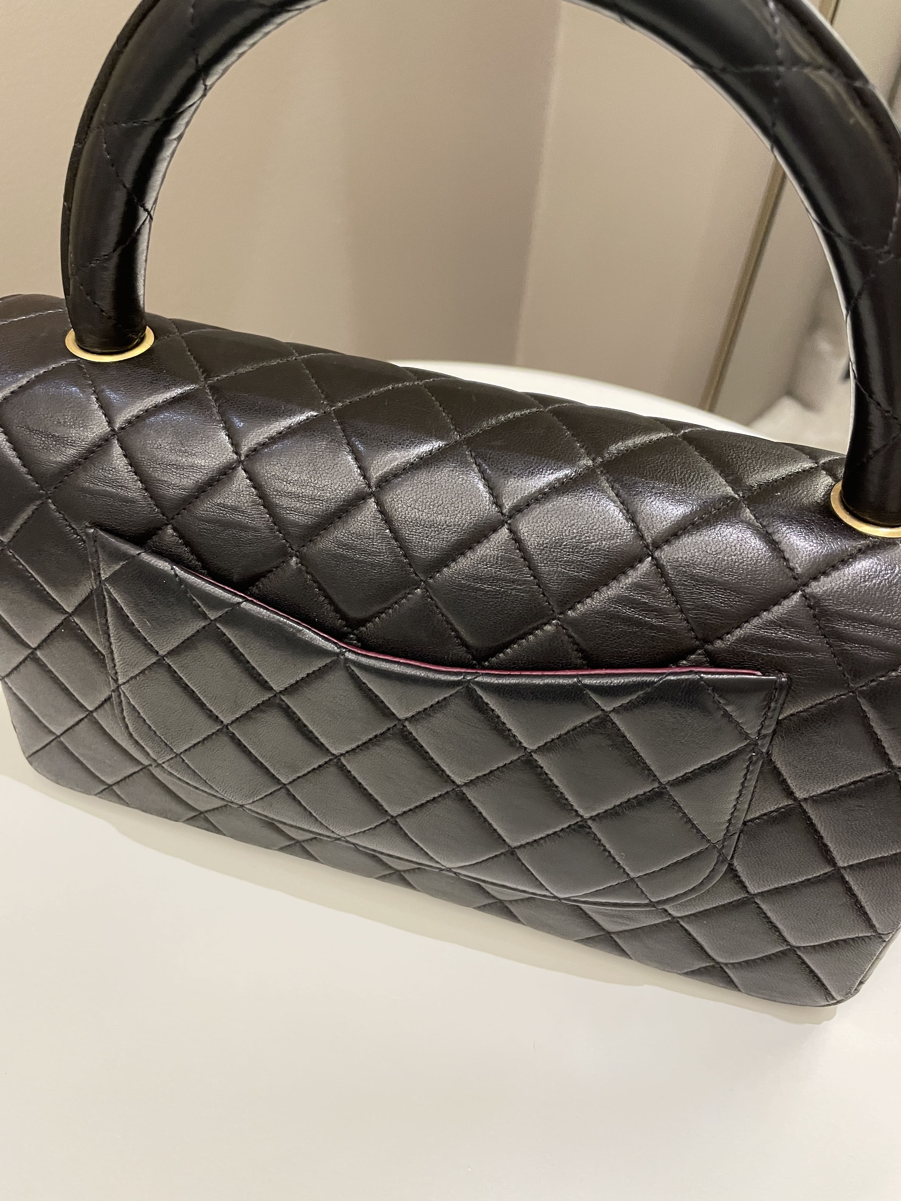 Chanel Vintage Quilted Kelly Top Handle Black Lambskin
