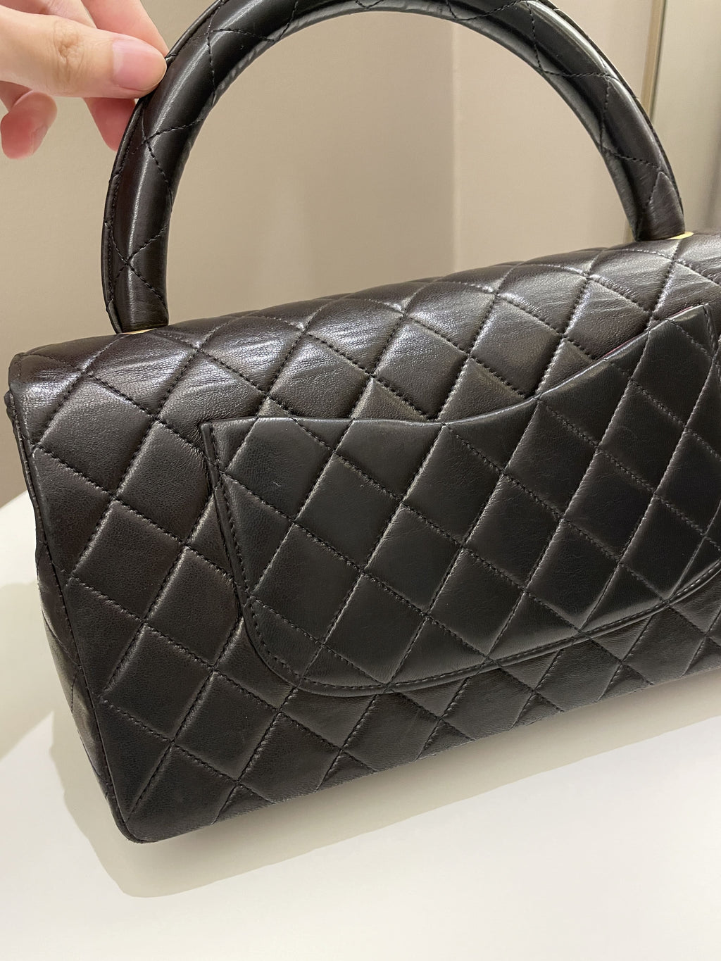 Chanel Vintage Quilted Kelly Top Handle Black Lambskin
