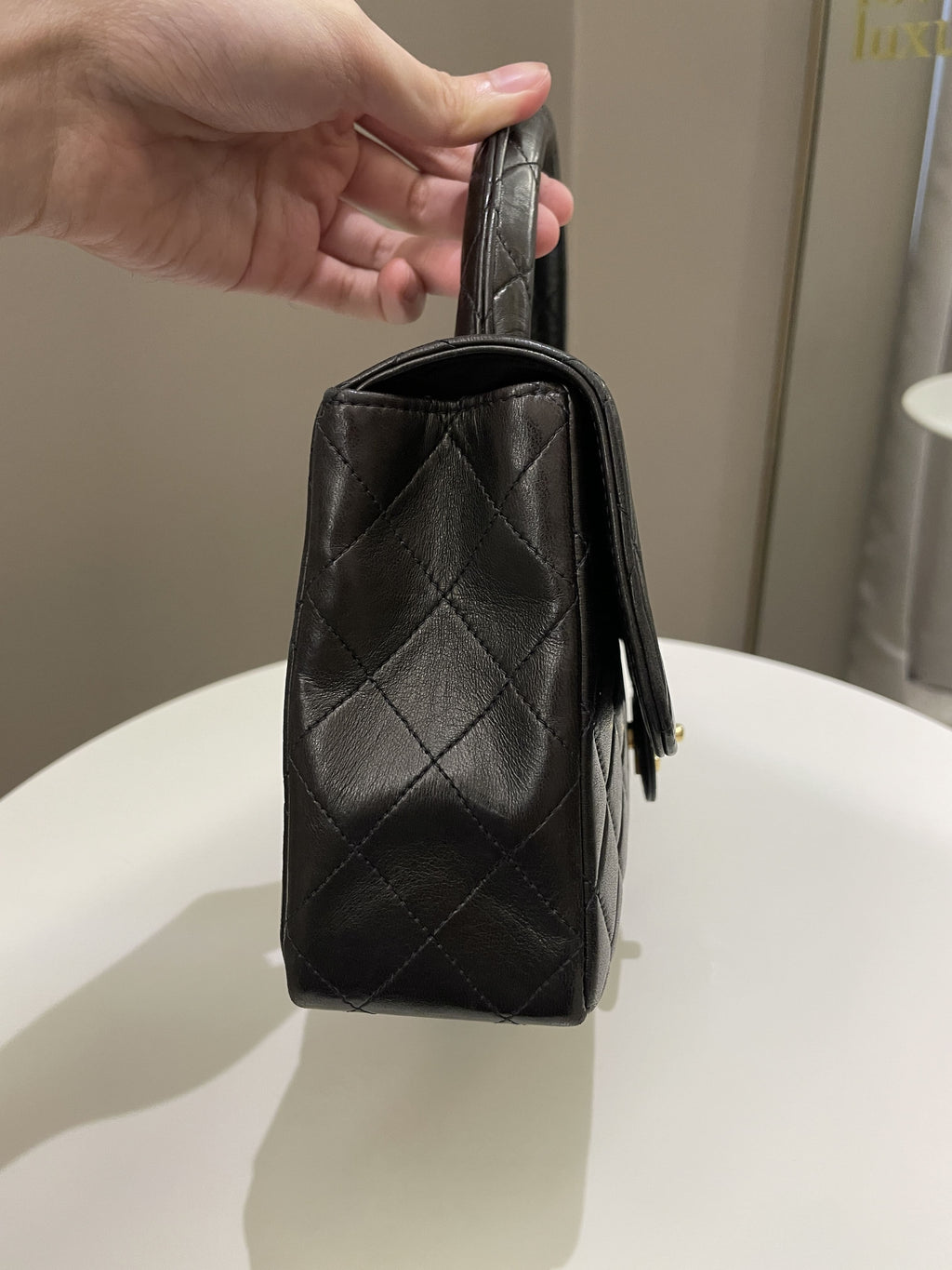 Chanel Vintage Quilted Kelly Top Handle Black Lambskin