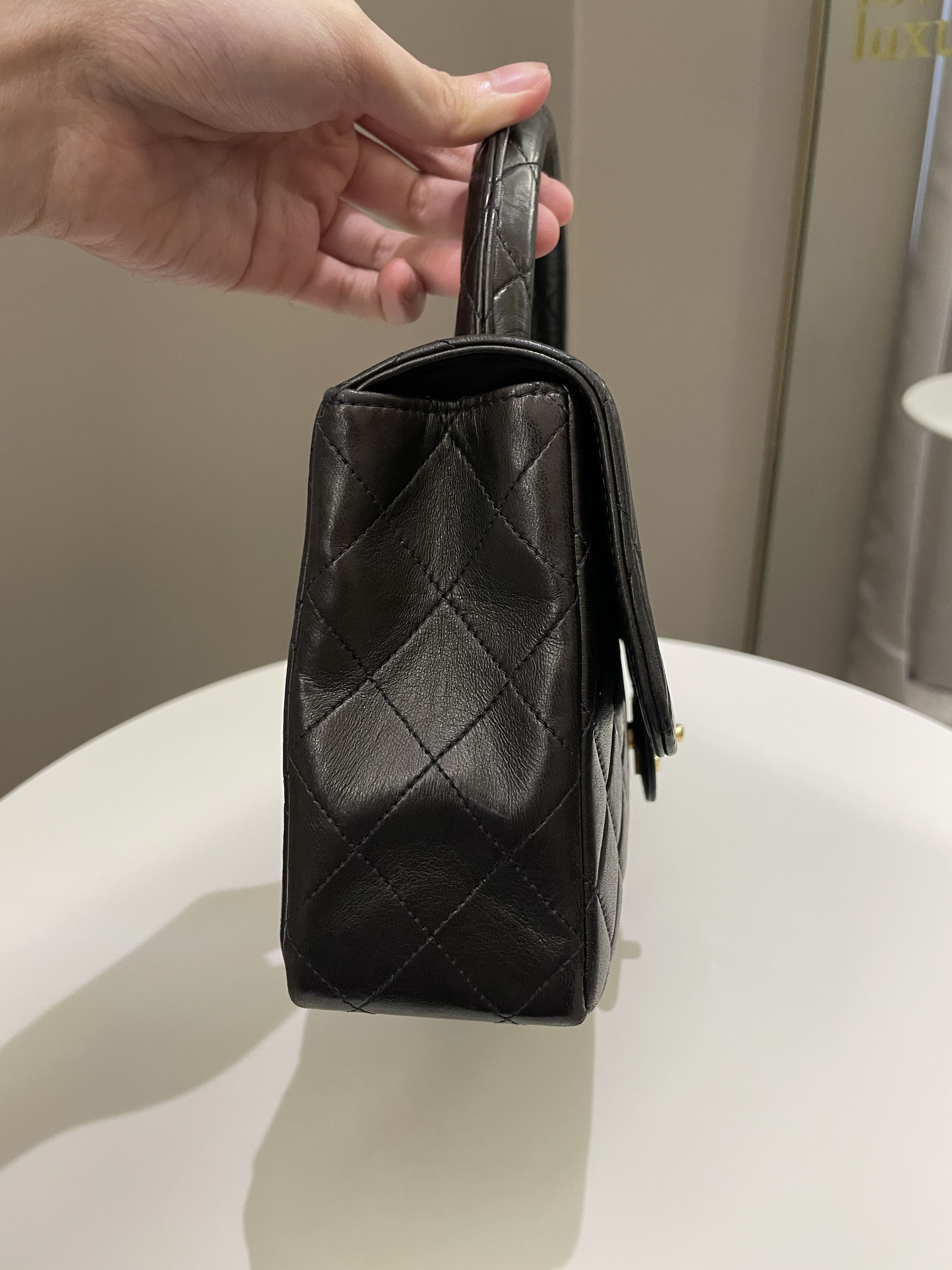 Chanel Vintage Quilted Kelly Top Handle Black Lambskin