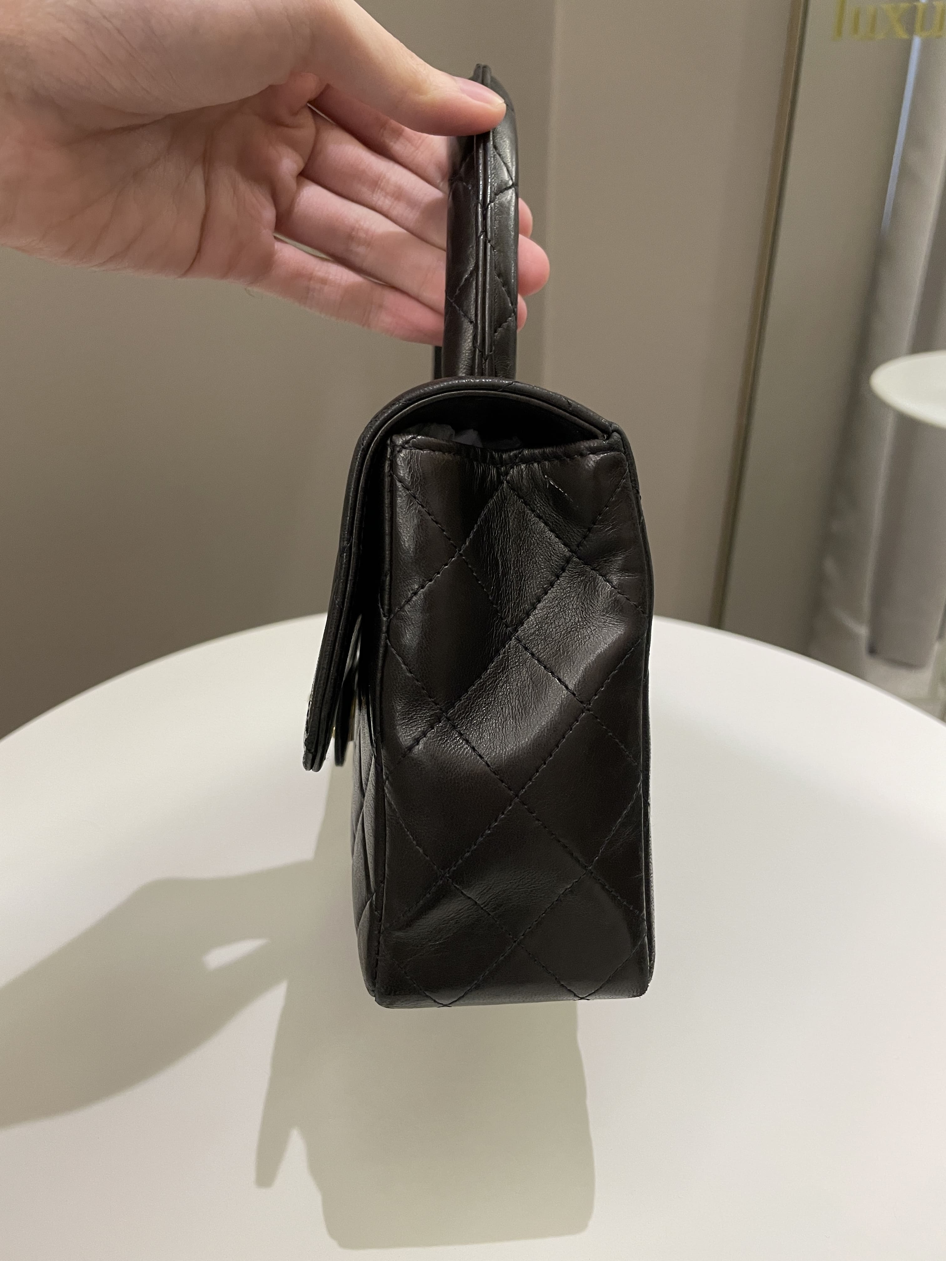 Chanel Vintage Quilted Kelly Top Handle Black Lambskin