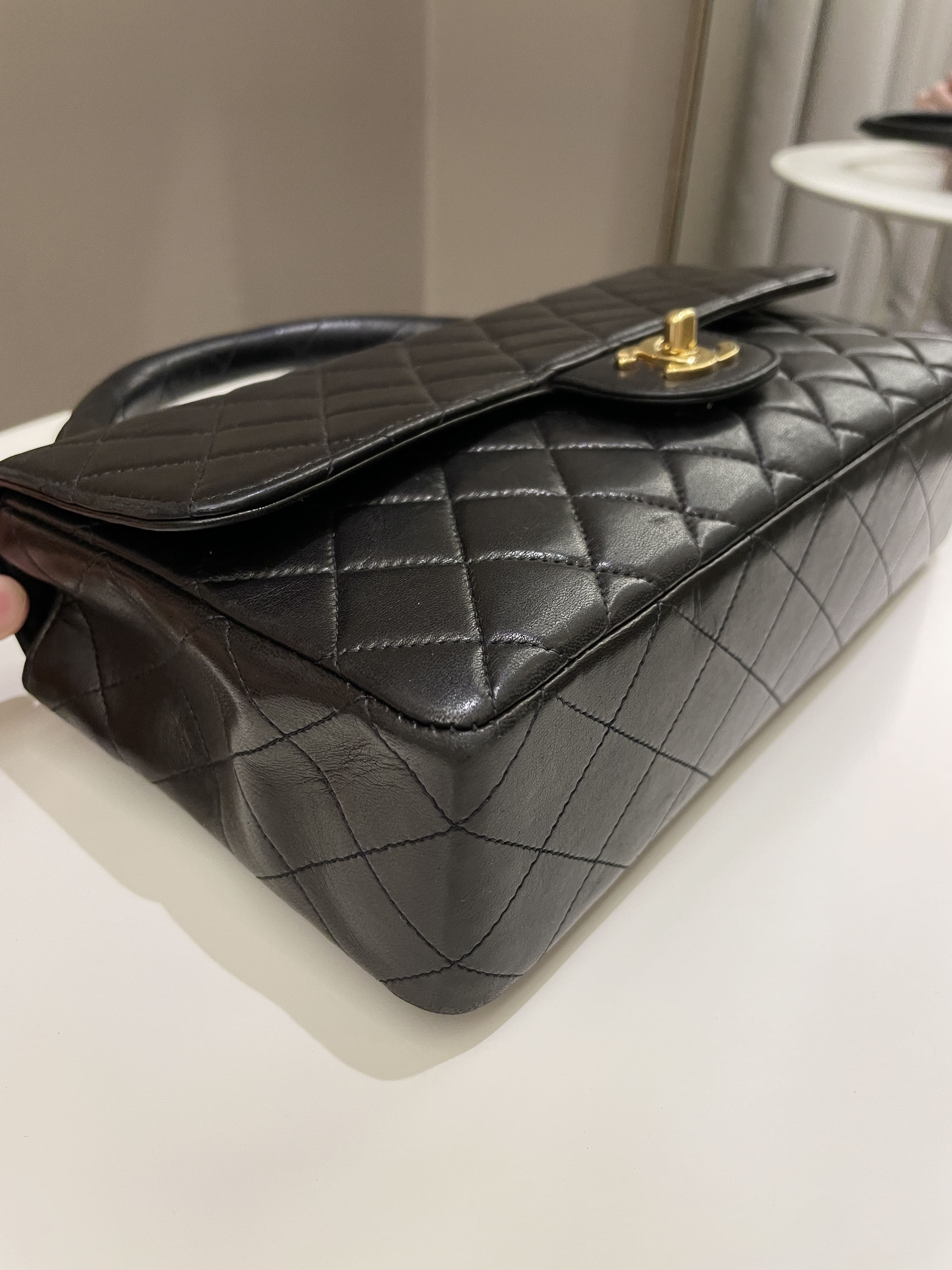 Chanel Vintage Quilted Kelly Top Handle Black Lambskin
