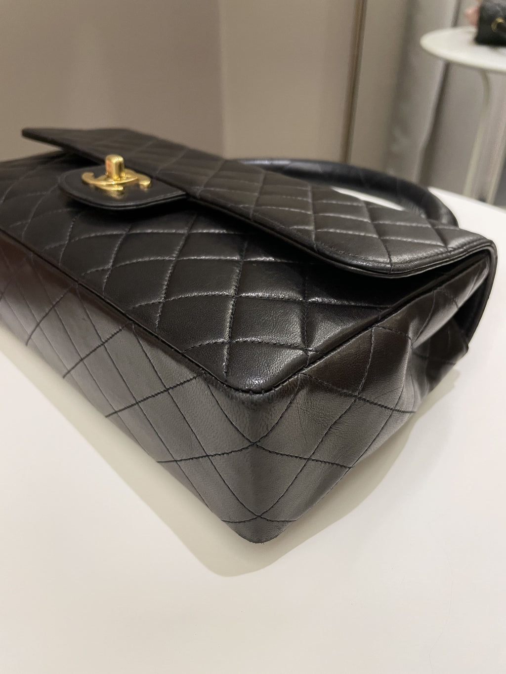 Chanel Vintage Quilted Kelly Top Handle Black Lambskin