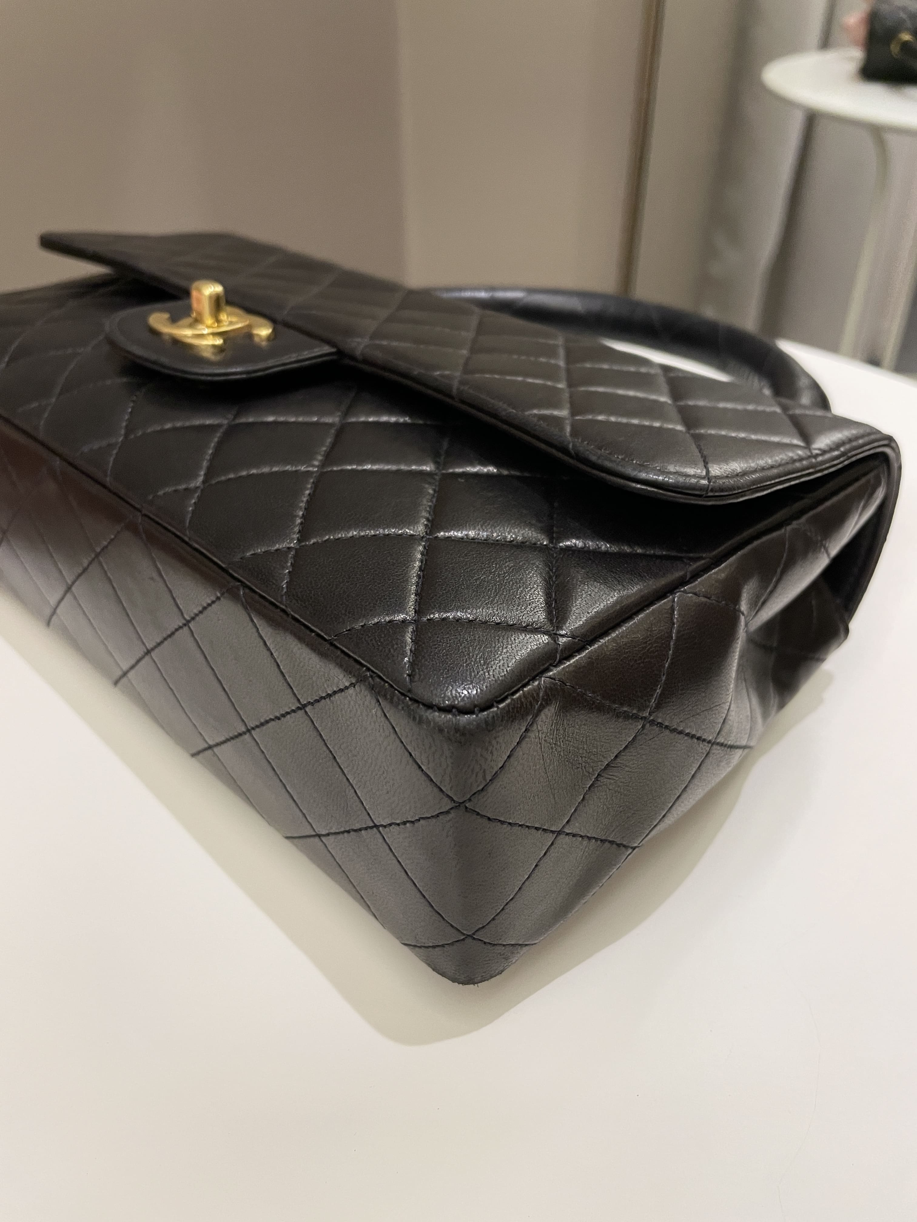 Chanel Vintage Quilted Kelly Top Handle Black Lambskin
