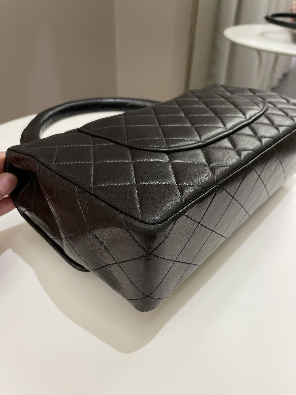 Chanel Vintage Quilted Kelly Top Handle Black Lambskin