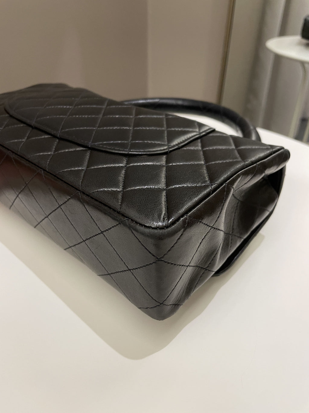 Chanel Vintage Quilted Kelly Top Handle Black Lambskin