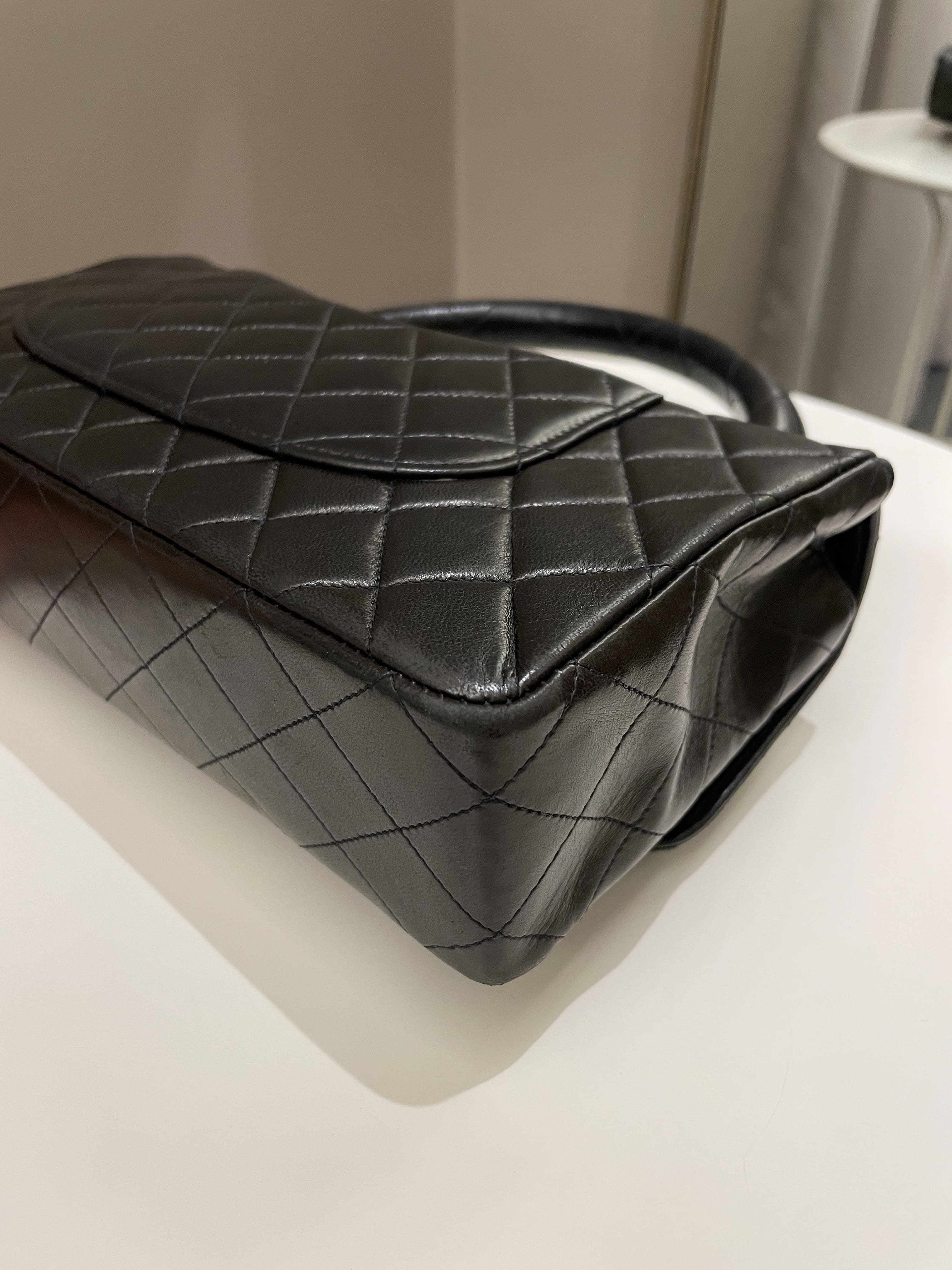 Chanel Vintage Quilted Kelly Top Handle Black Lambskin