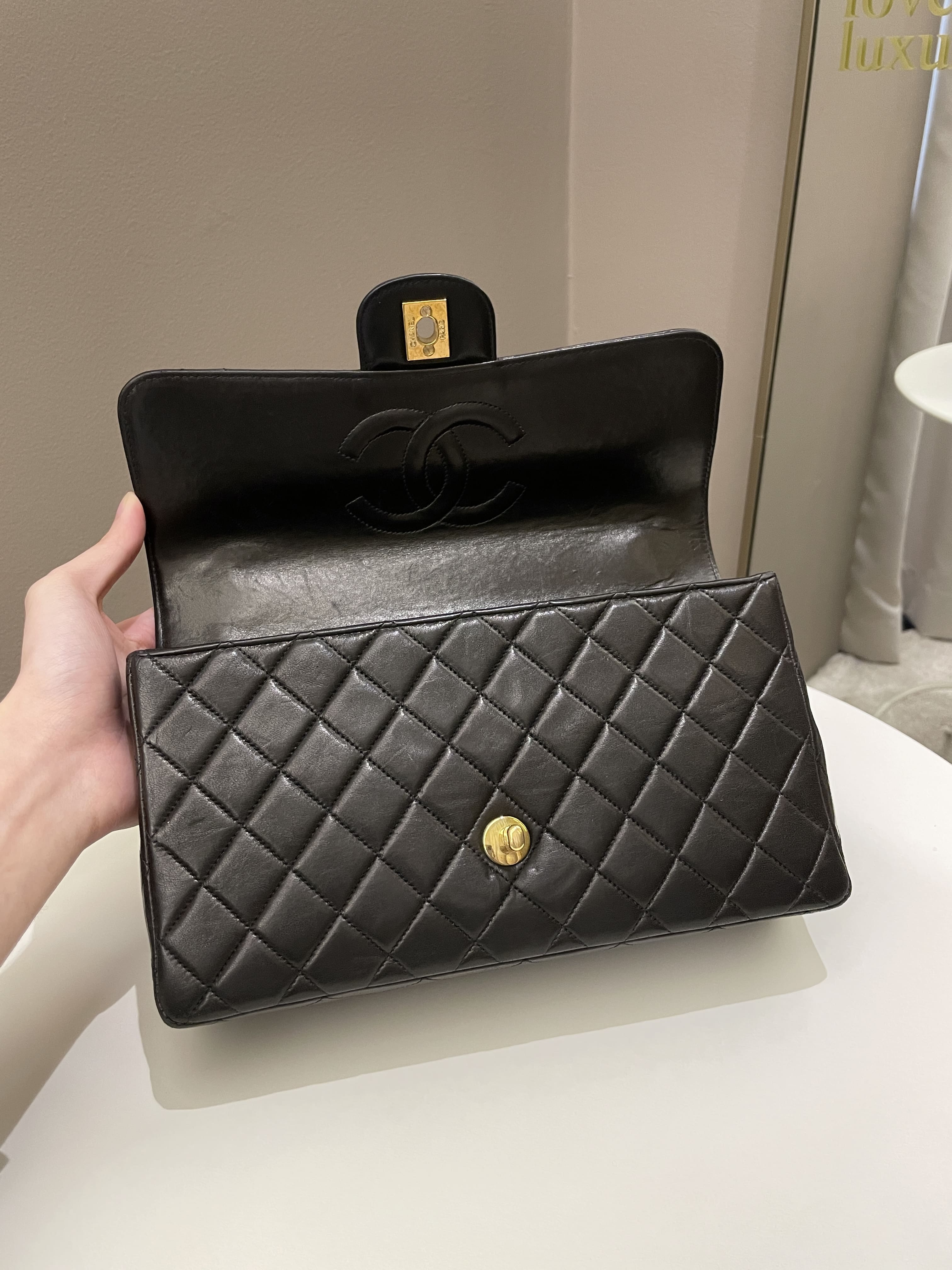 Chanel Vintage Quilted Kelly Top Handle Black Lambskin