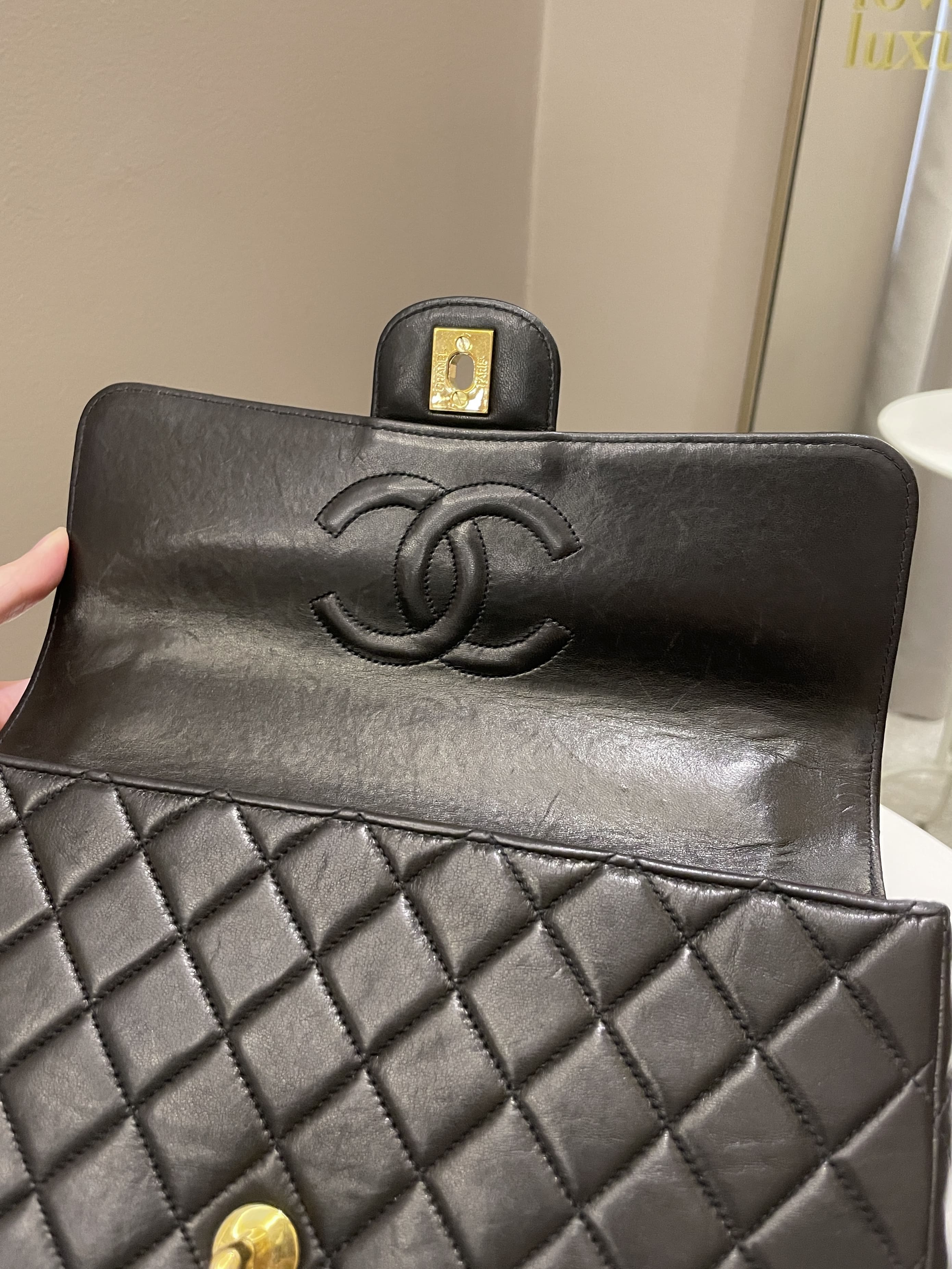 Chanel Vintage Quilted Kelly Top Handle Black Lambskin