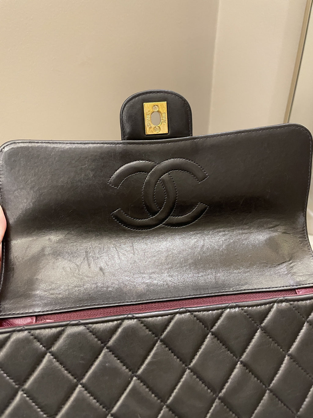 Chanel Vintage Quilted Kelly Top Handle Black Lambskin