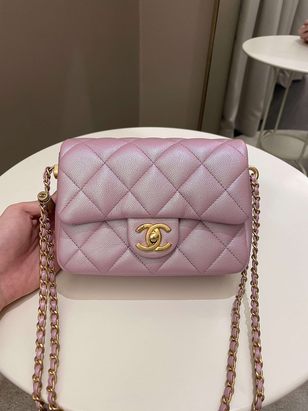 Chanel 21K My Perfect Mini Flap Bag Iridescent Pink Lilac Caviar