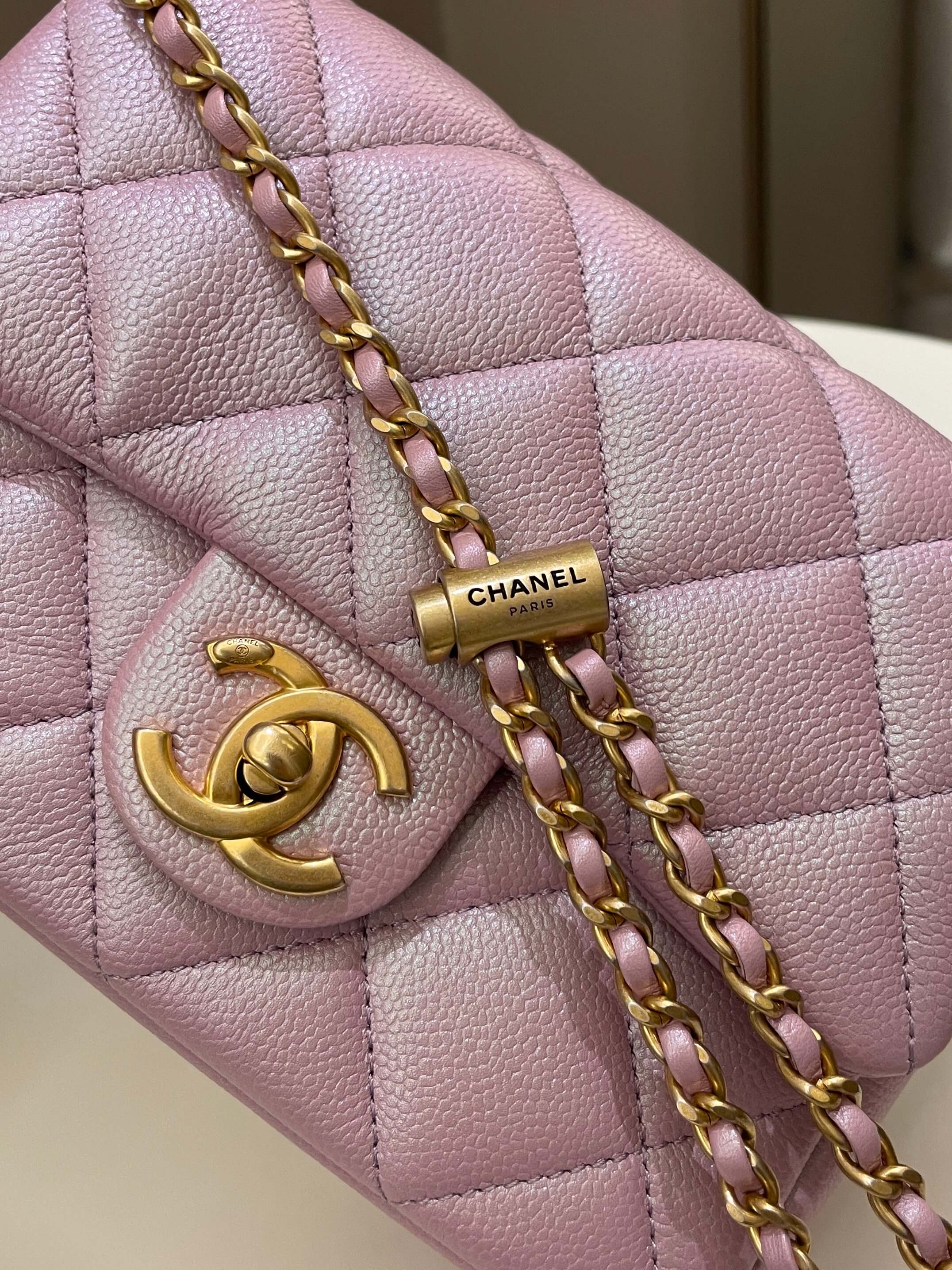 Chanel 21K My Perfect Mini Flap Bag Iridescent Pink Lilac Caviar
