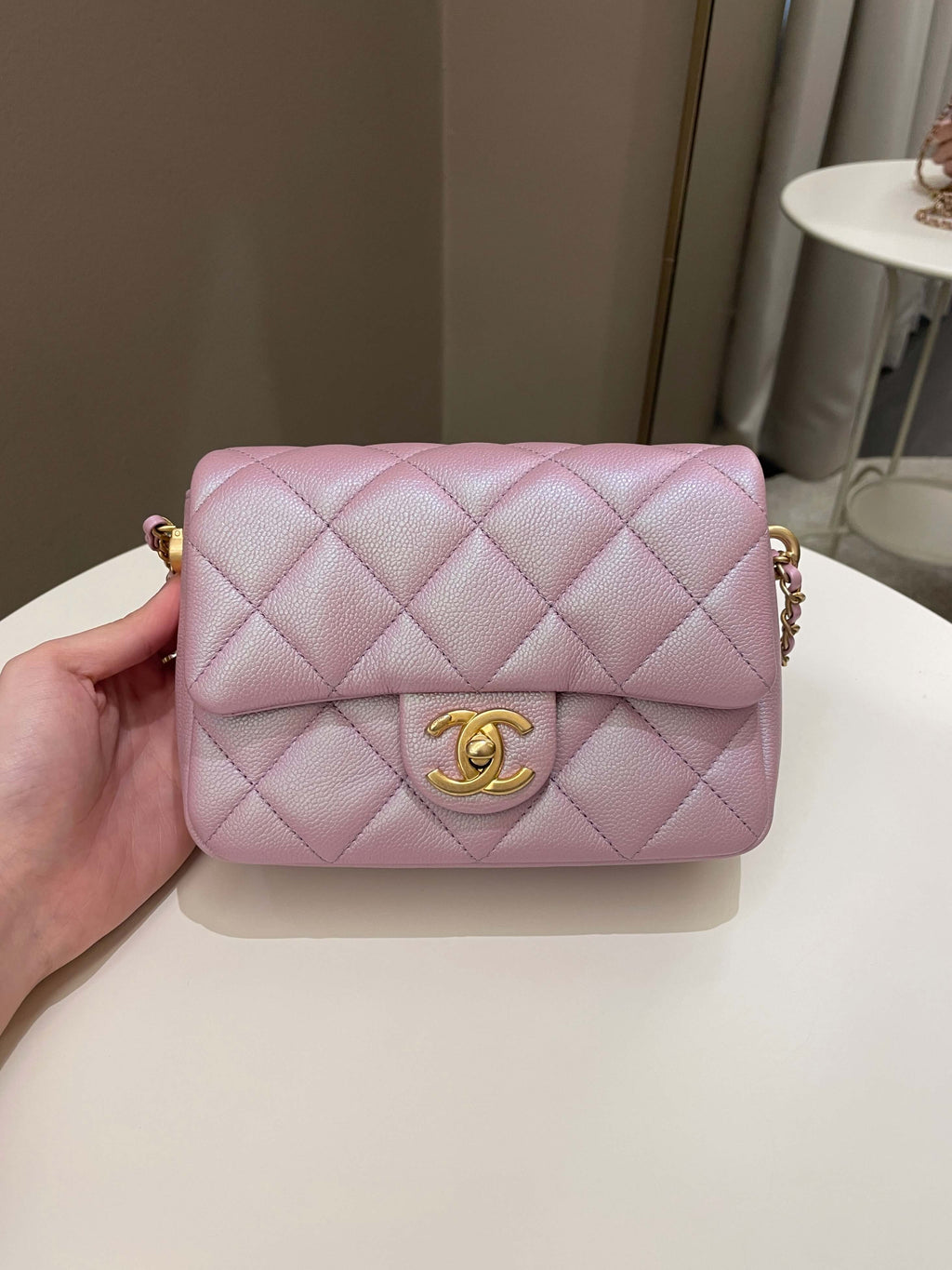 Chanel 21K My Perfect Mini Flap Bag Iridescent Pink Lilac Caviar
