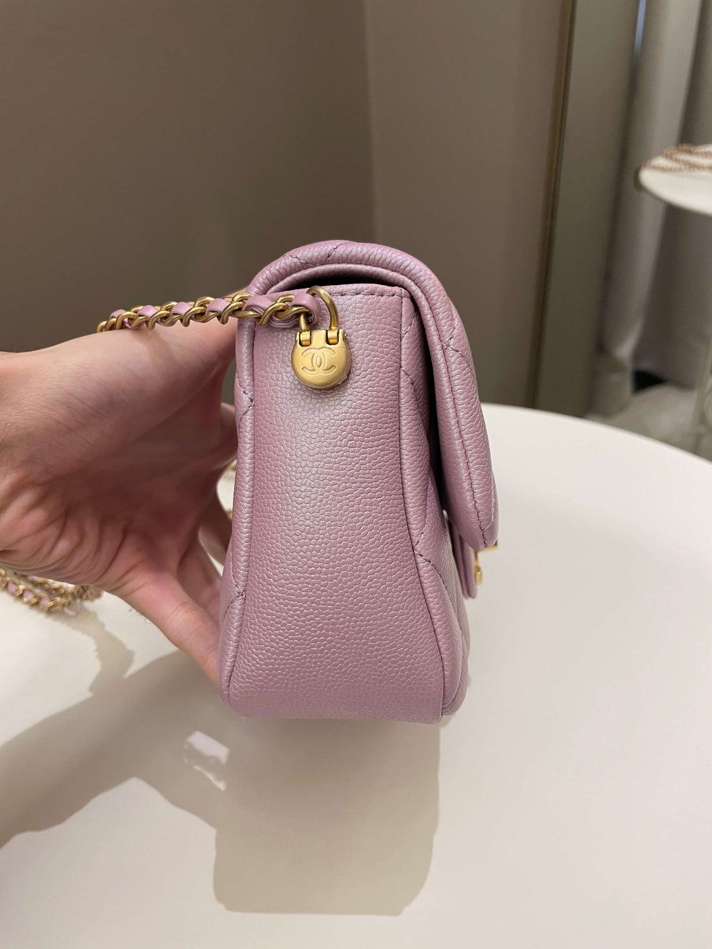 Chanel 21K My Perfect Mini Flap Bag Iridescent Pink Lilac Caviar