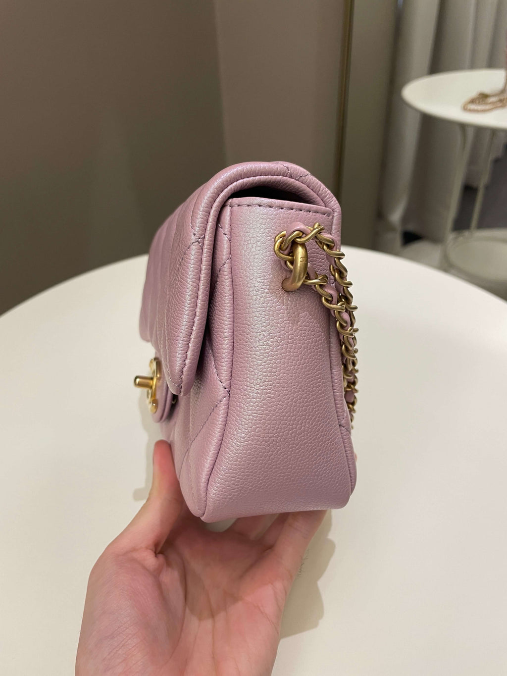 Chanel 21K My Perfect Mini Flap Bag Iridescent Pink Lilac Caviar