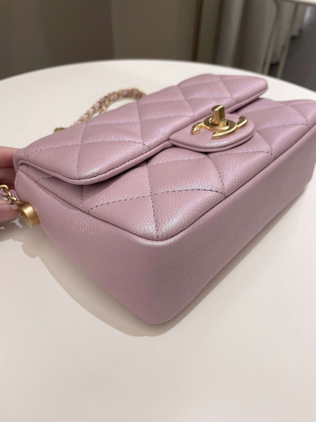 Chanel 21K My Perfect Mini Flap Bag Iridescent Pink Lilac Caviar