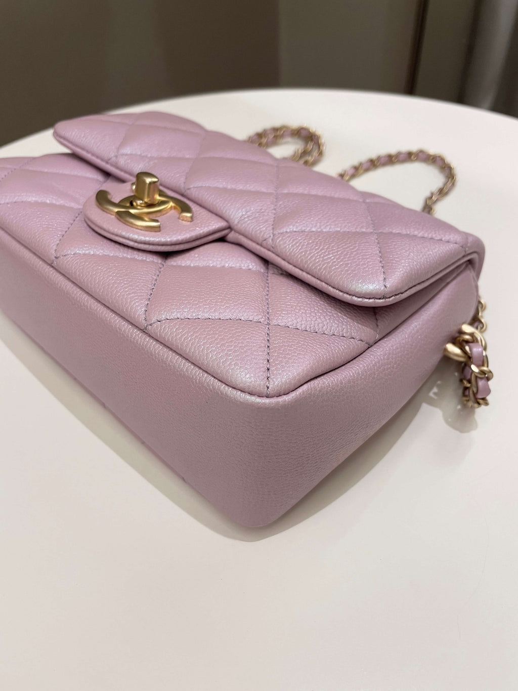 Chanel 21K My Perfect Mini Flap Bag Iridescent Pink Lilac Caviar