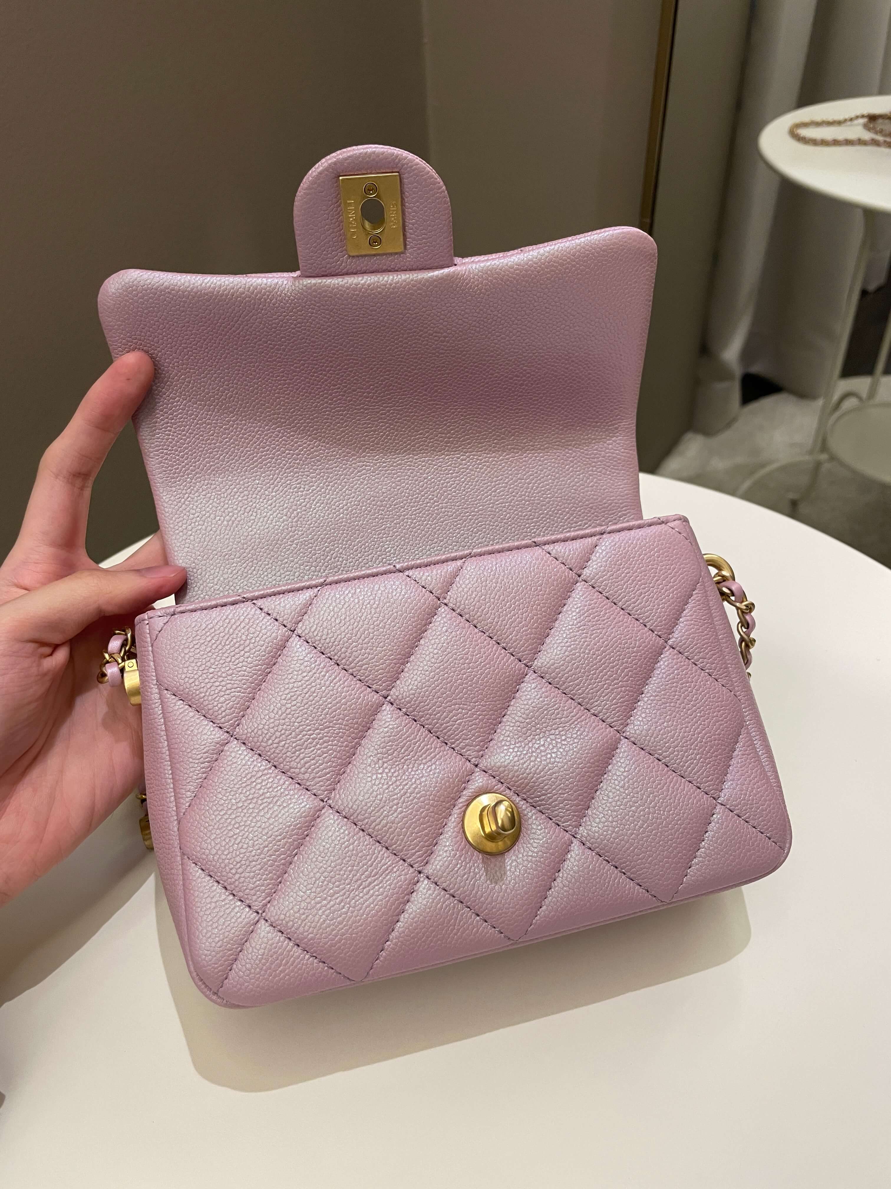 Chanel 21K My Perfect Mini Flap Bag Iridescent Pink Lilac Caviar