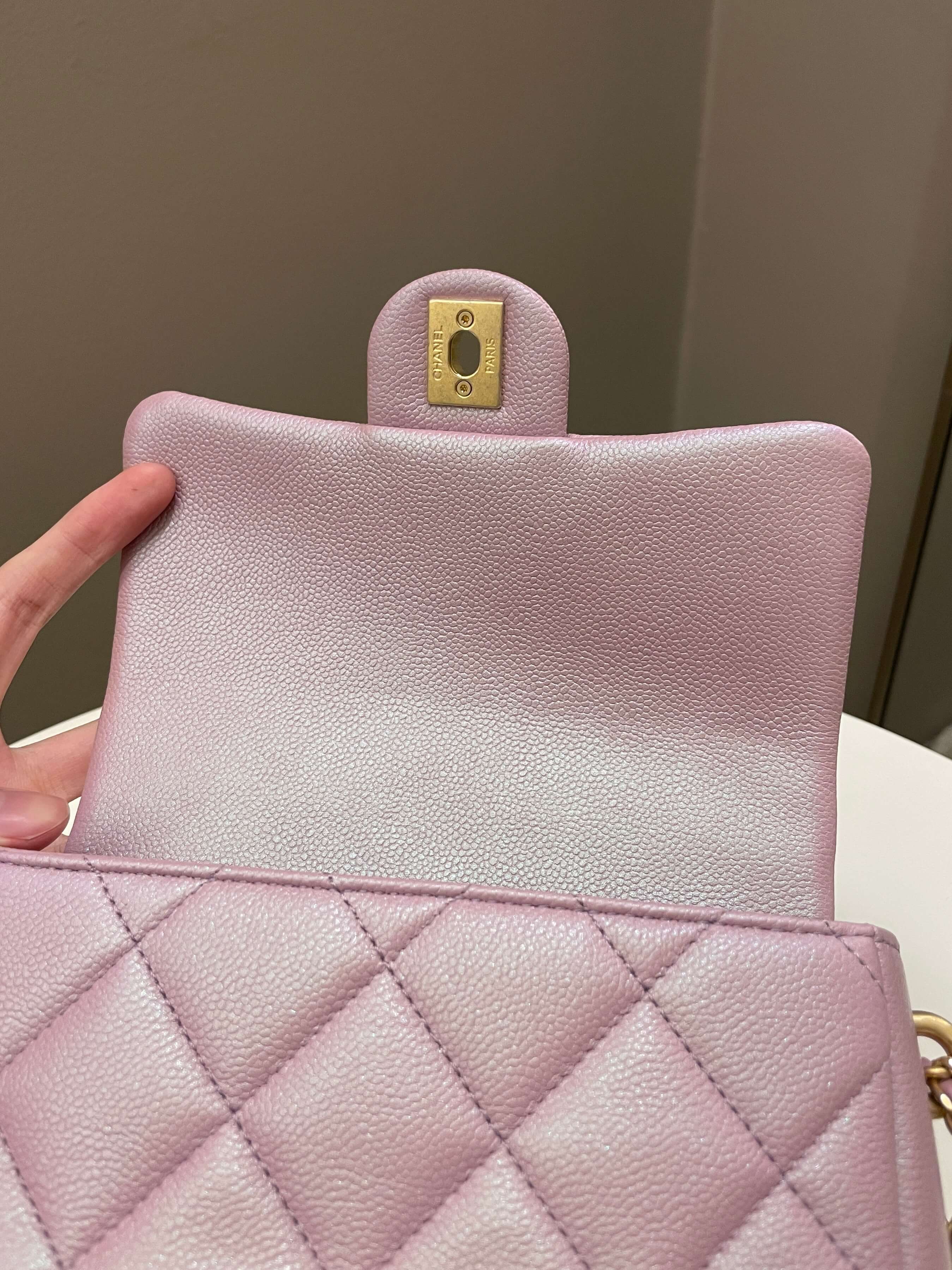 Chanel 21K My Perfect Mini Flap Bag Iridescent Pink Lilac Caviar