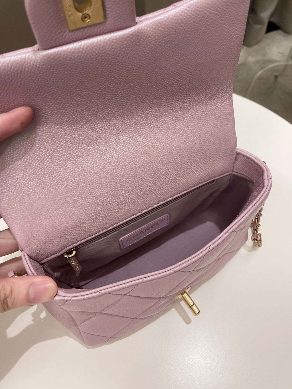 Chanel 21K My Perfect Mini Flap Bag Iridescent Pink Lilac Caviar