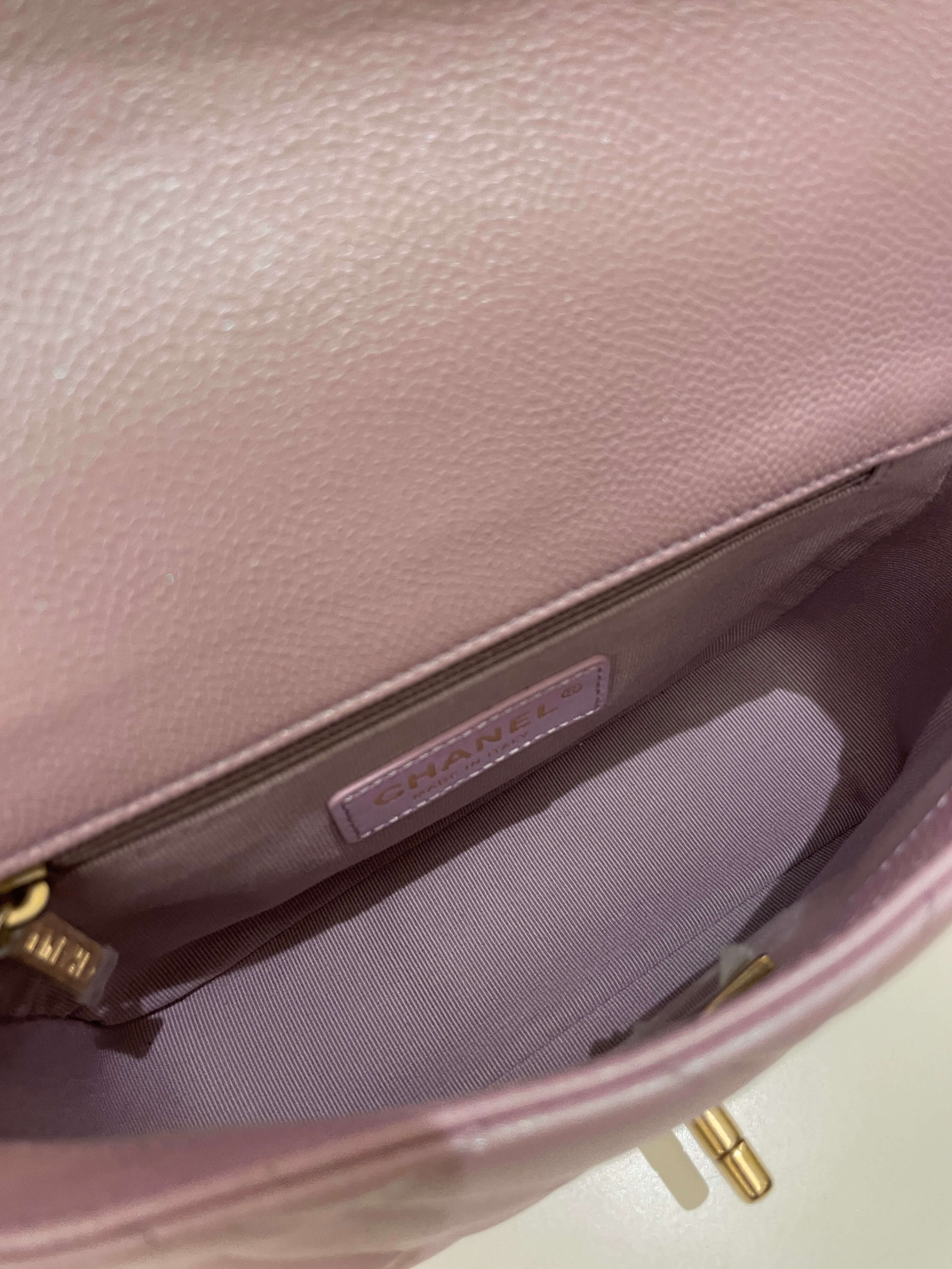 Chanel 21K My Perfect Mini Flap Bag Iridescent Pink Lilac Caviar