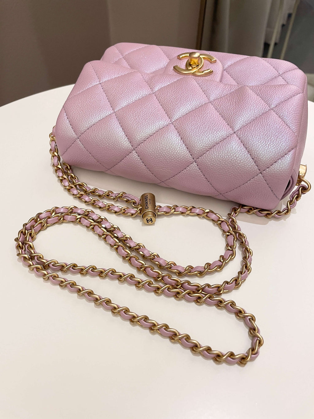 Chanel 21K My Perfect Mini Flap Bag Iridescent Pink Lilac Caviar