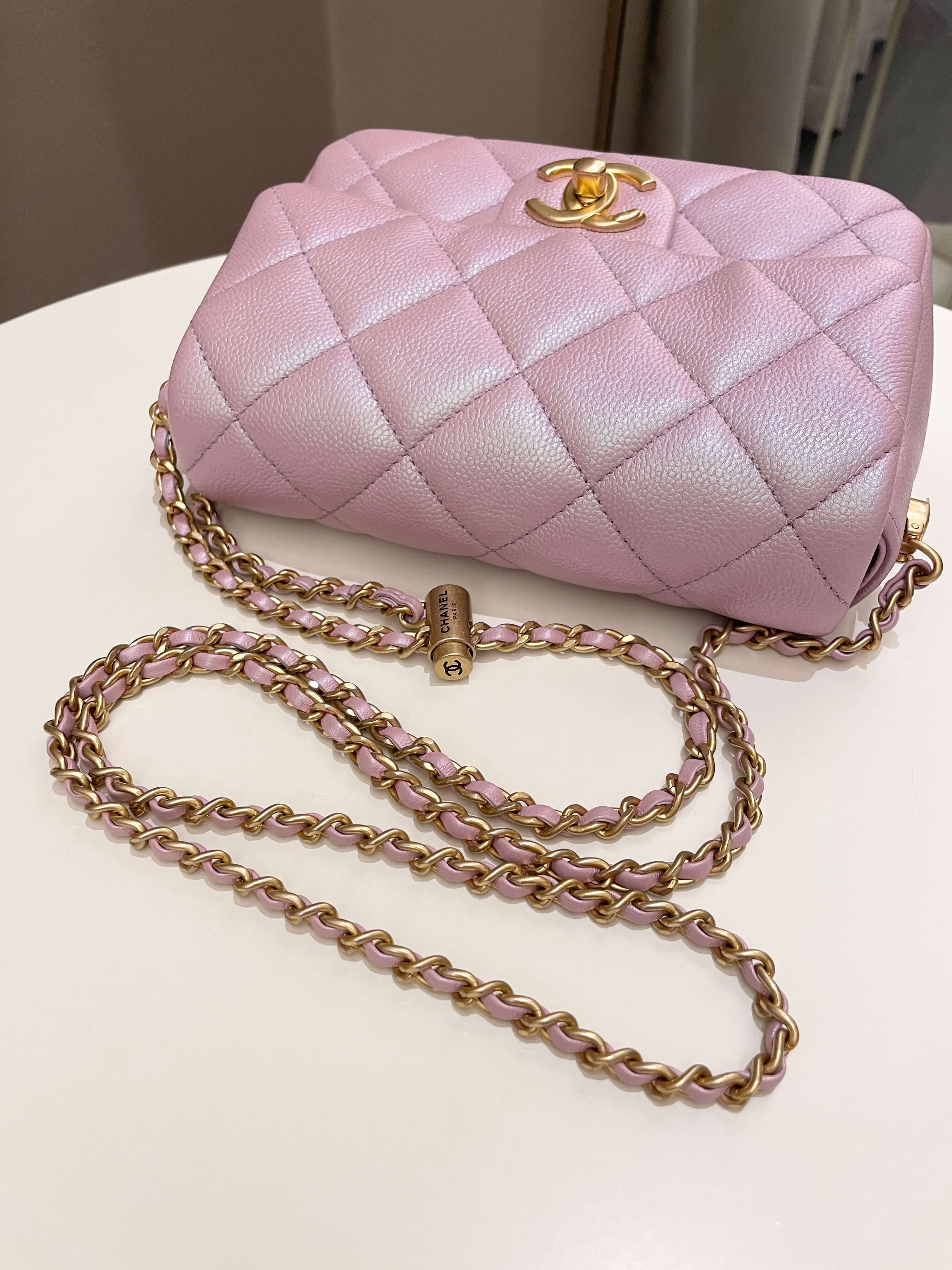 Chanel 21K My Perfect Mini Flap Bag Iridescent Pink Lilac Caviar