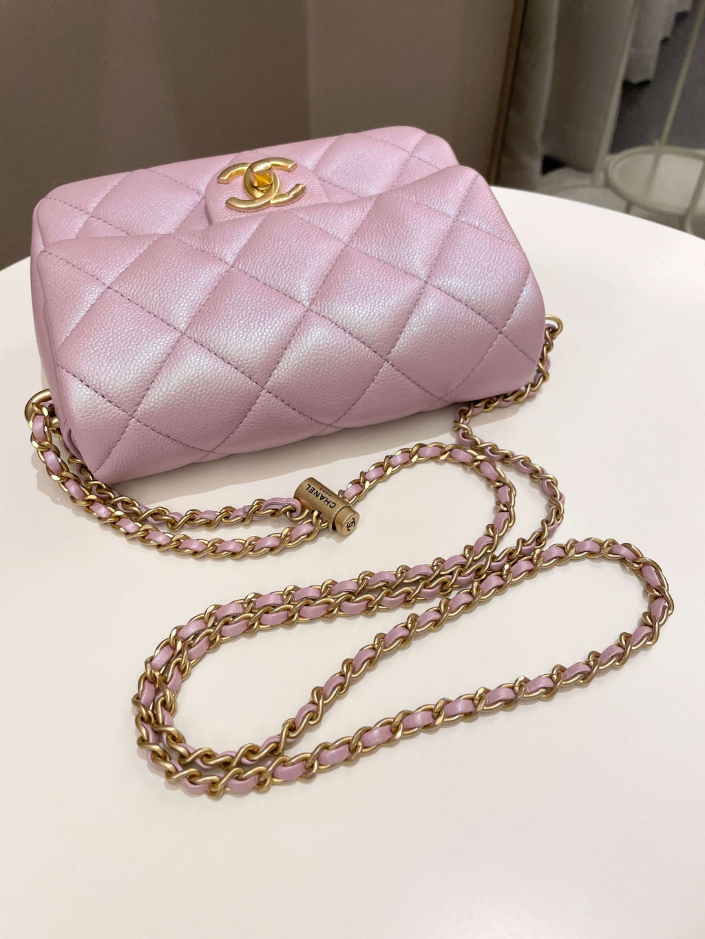 Chanel 21K My Perfect Mini Flap Bag Iridescent Pink Lilac Caviar