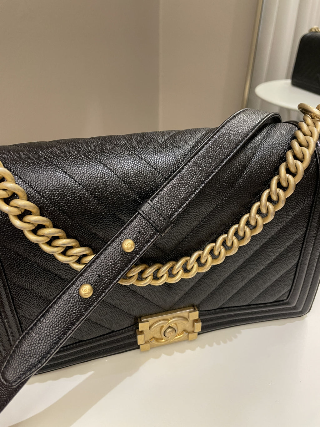Chanel Chevron Boy New Medium Black Caviar