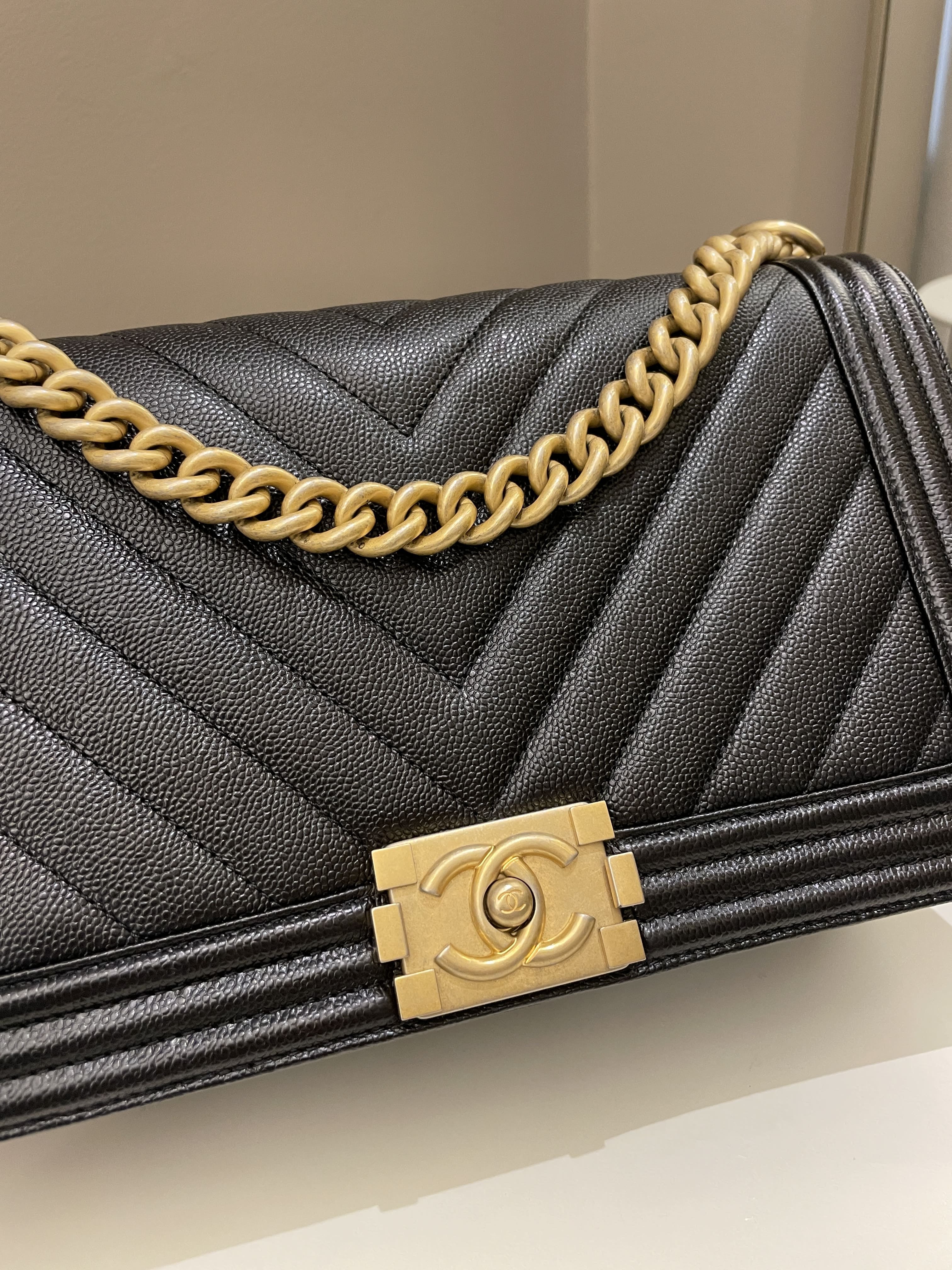 Chanel Chevron Boy New Medium Black Caviar