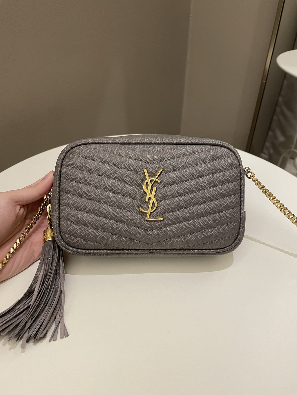 Saint Laurent Lou Mini Bag Grey Grained Leather