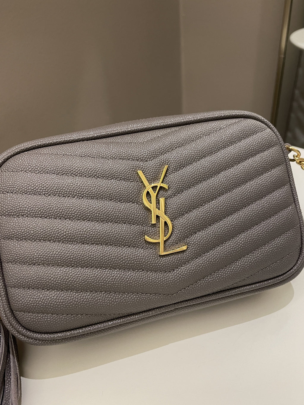 Saint Laurent Lou Mini Bag Grey Grained Leather