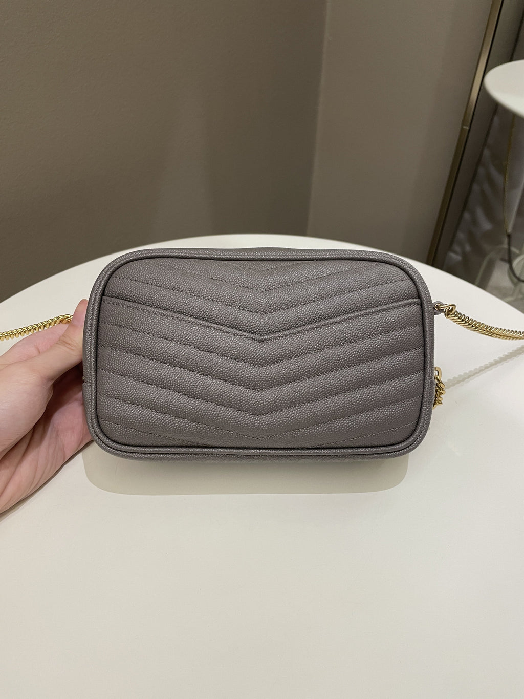 Saint Laurent Lou Mini Bag Grey Grained Leather