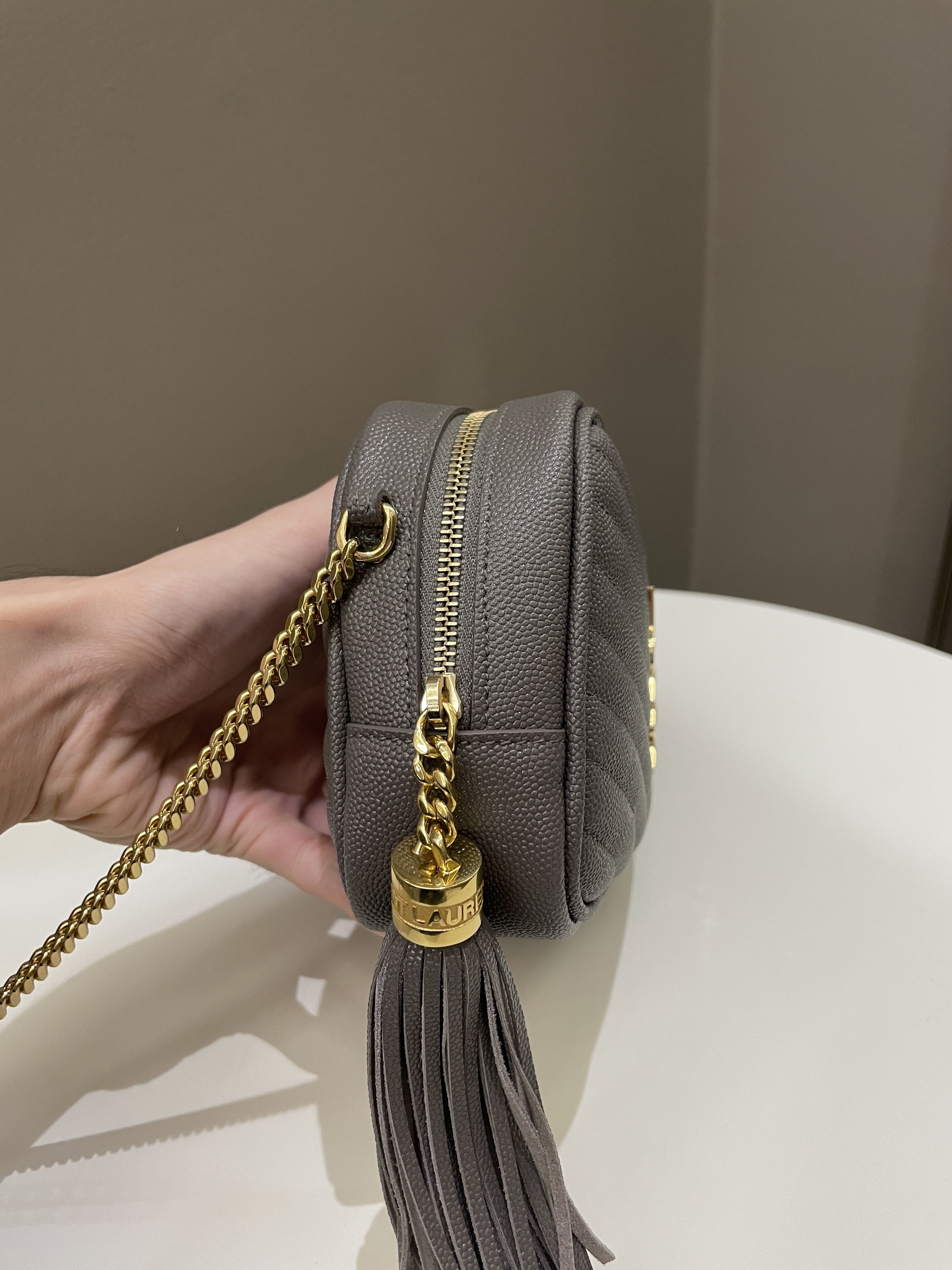 Saint Laurent Lou Mini Bag Grey Grained Leather
