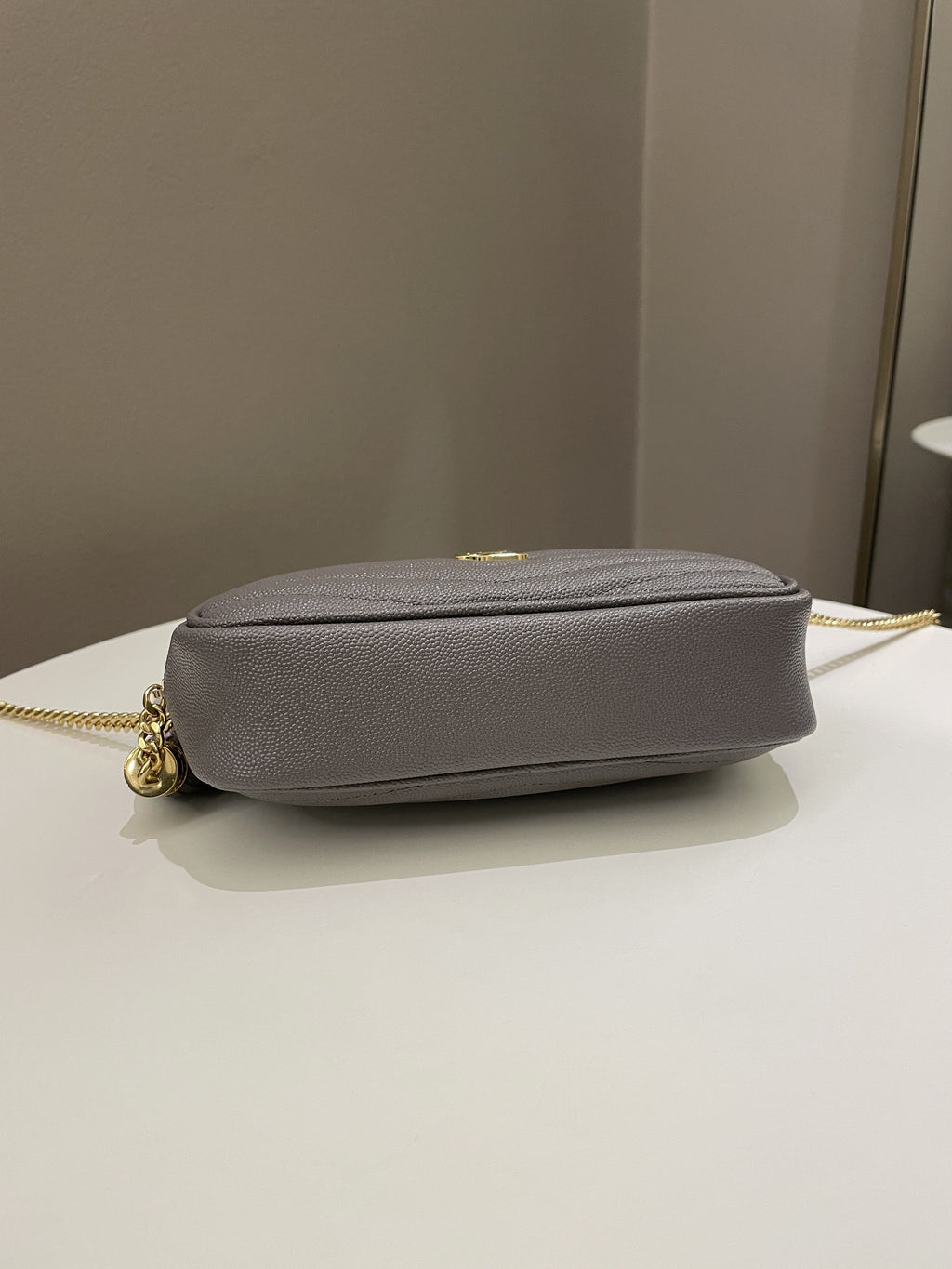 Saint Laurent Lou Mini Bag Grey Grained Leather