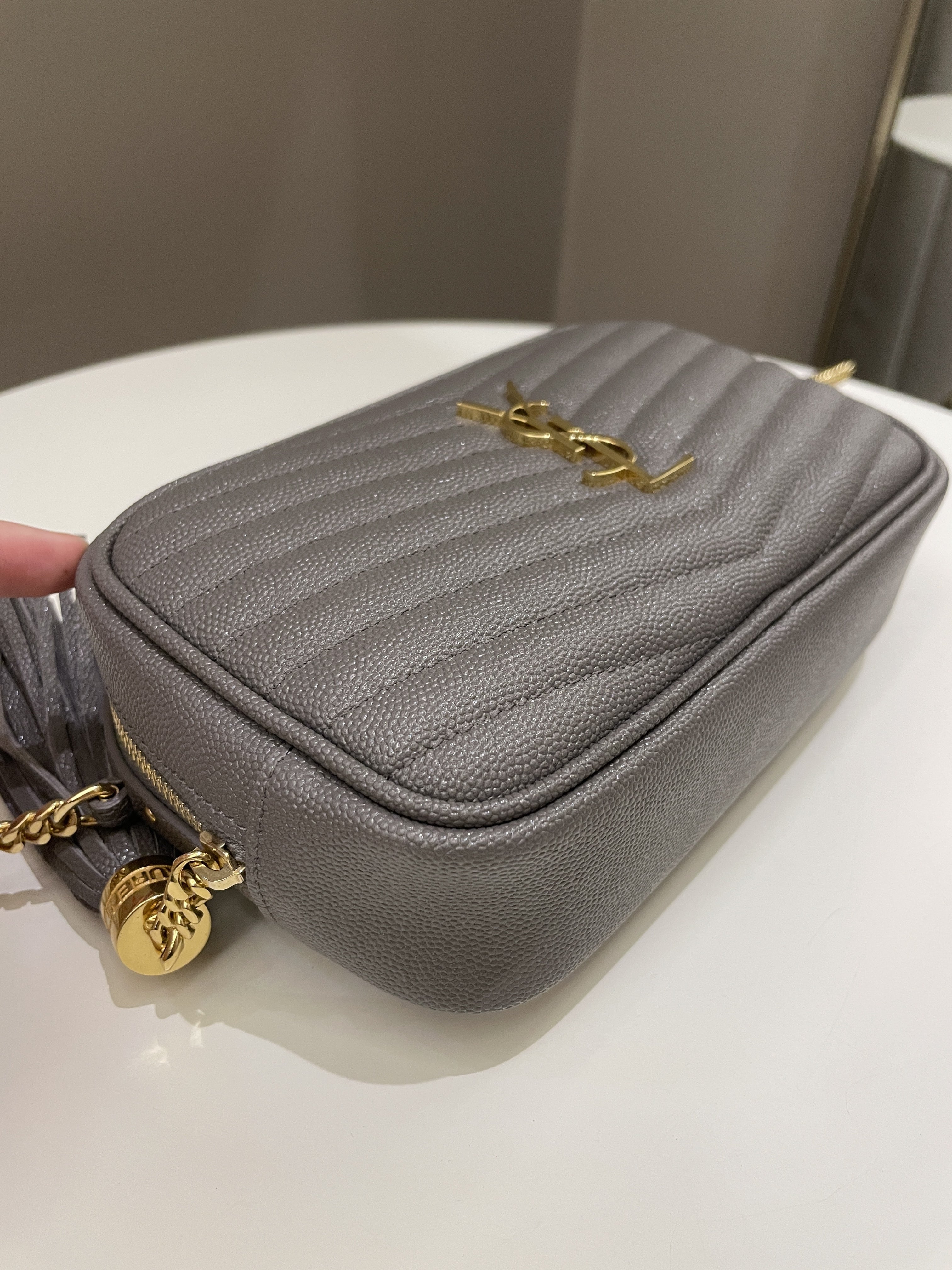 Saint Laurent Lou Mini Bag Grey Grained Leather