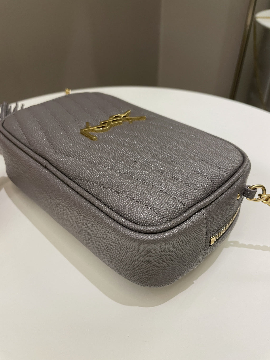 Saint Laurent Lou Mini Bag Grey Grained Leather