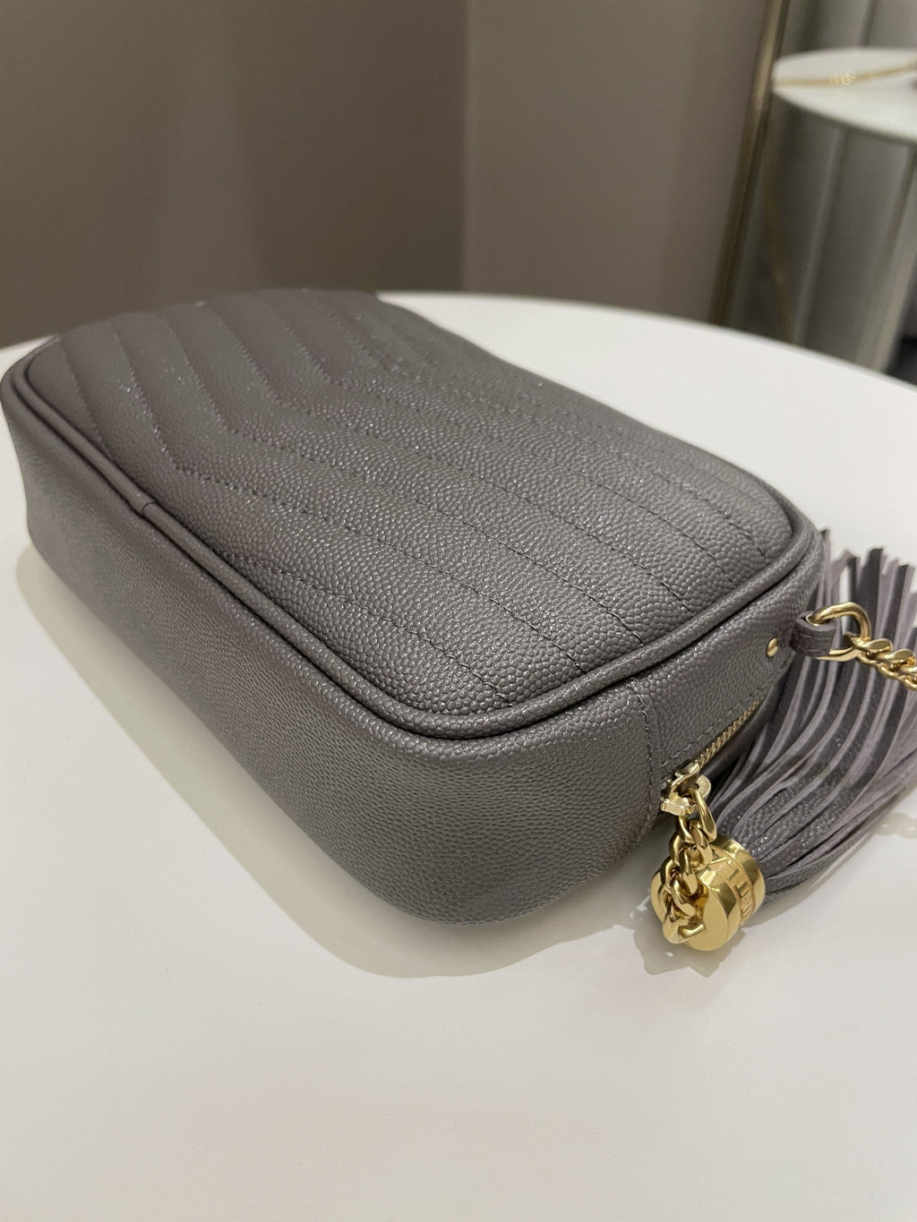 Saint Laurent Lou Mini Bag Grey Grained Leather
