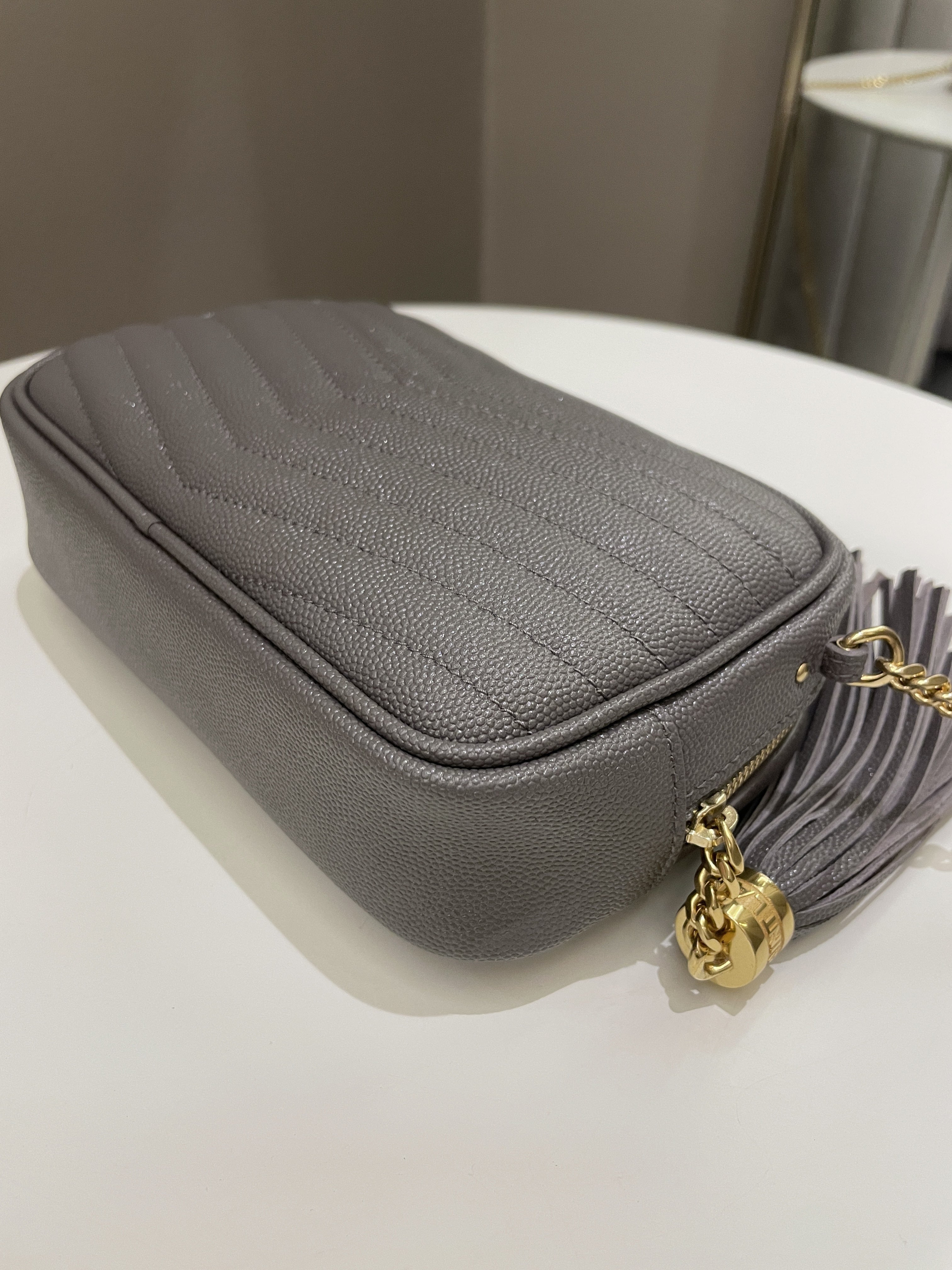 Saint Laurent Lou Mini Bag Grey Grained Leather