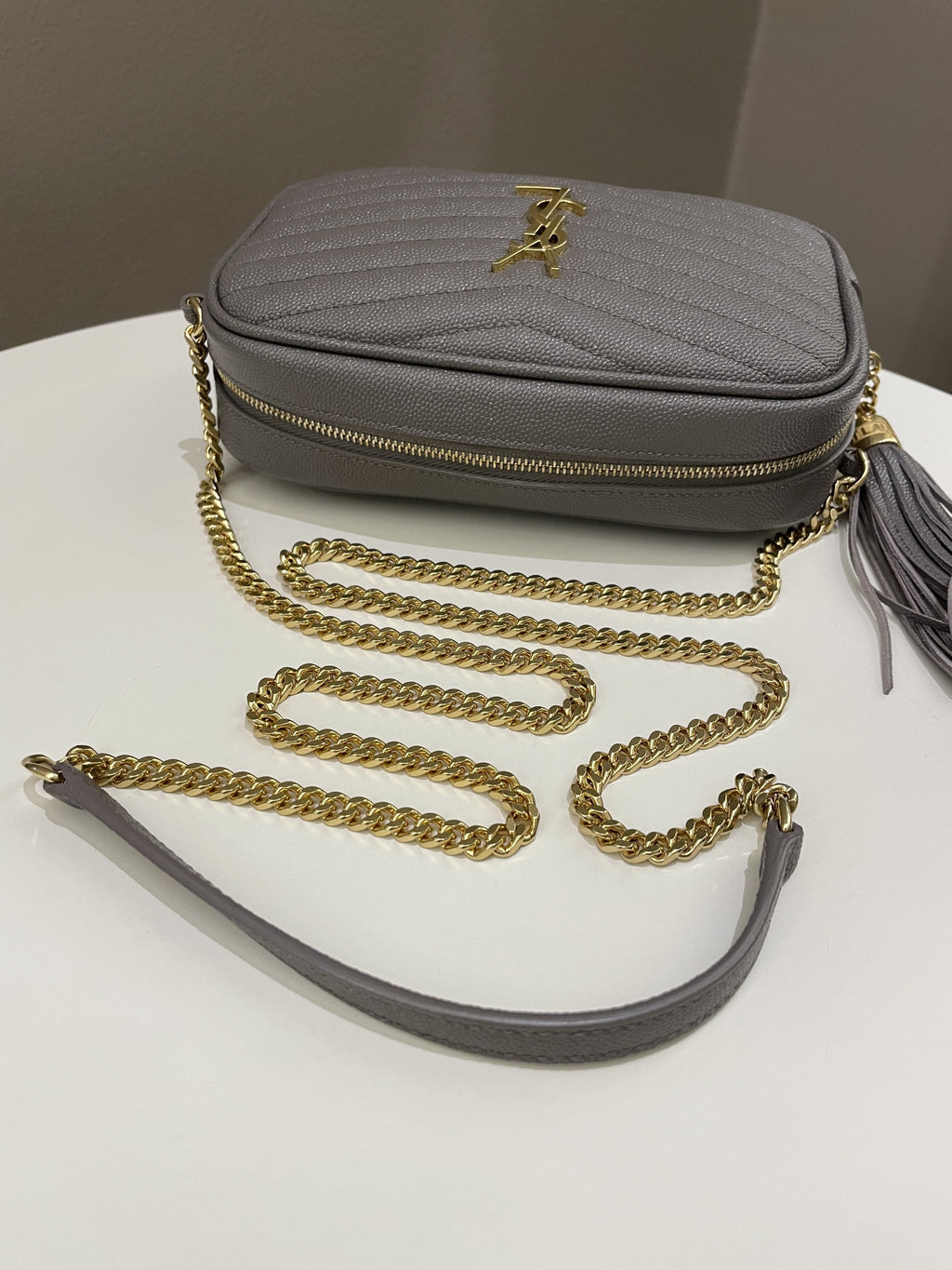Saint Laurent Lou Mini Bag Grey Grained Leather