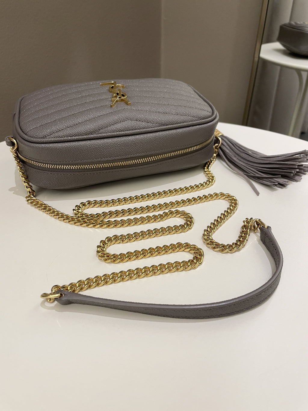 Saint Laurent Lou Mini Bag Grey Grained Leather