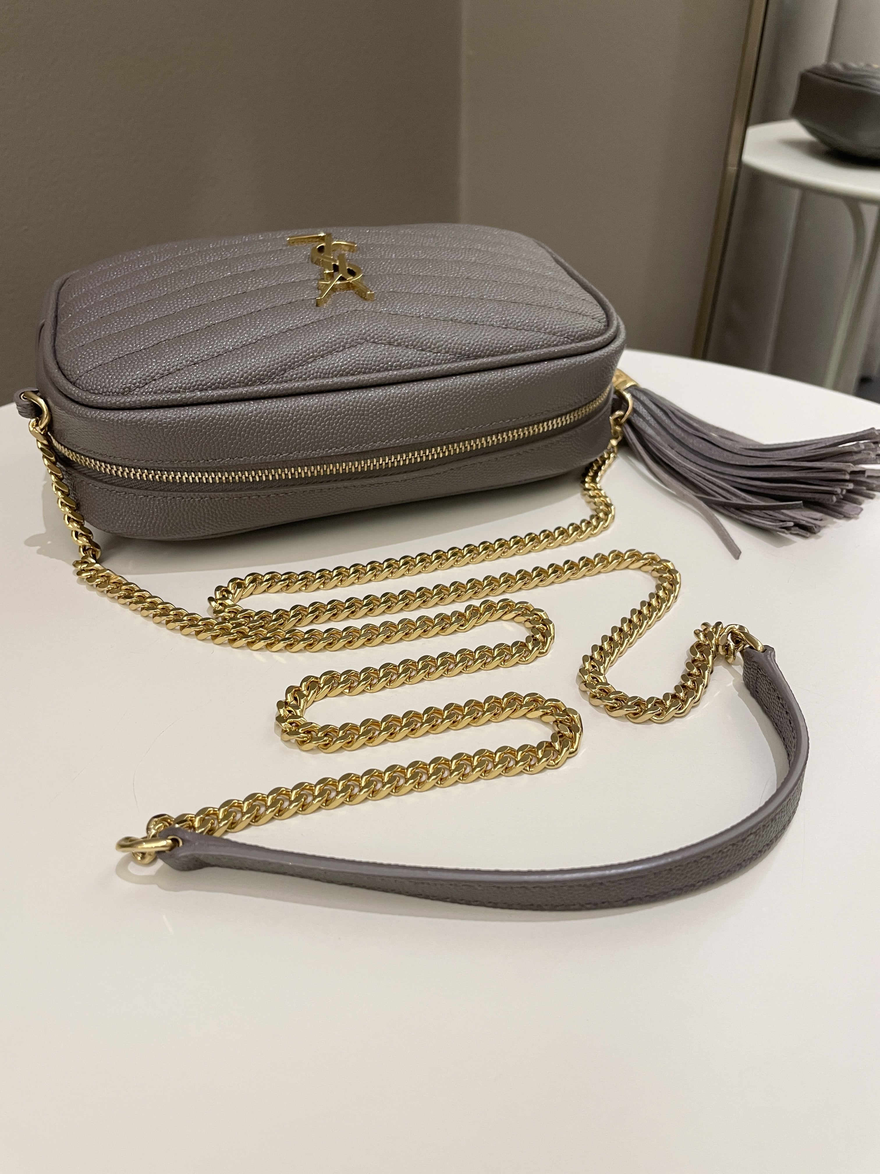 Saint Laurent Lou Mini Bag Grey Grained Leather