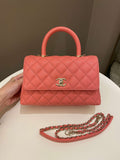 Chanel 22A Quilted Coco Handle Coral Pink Caviar