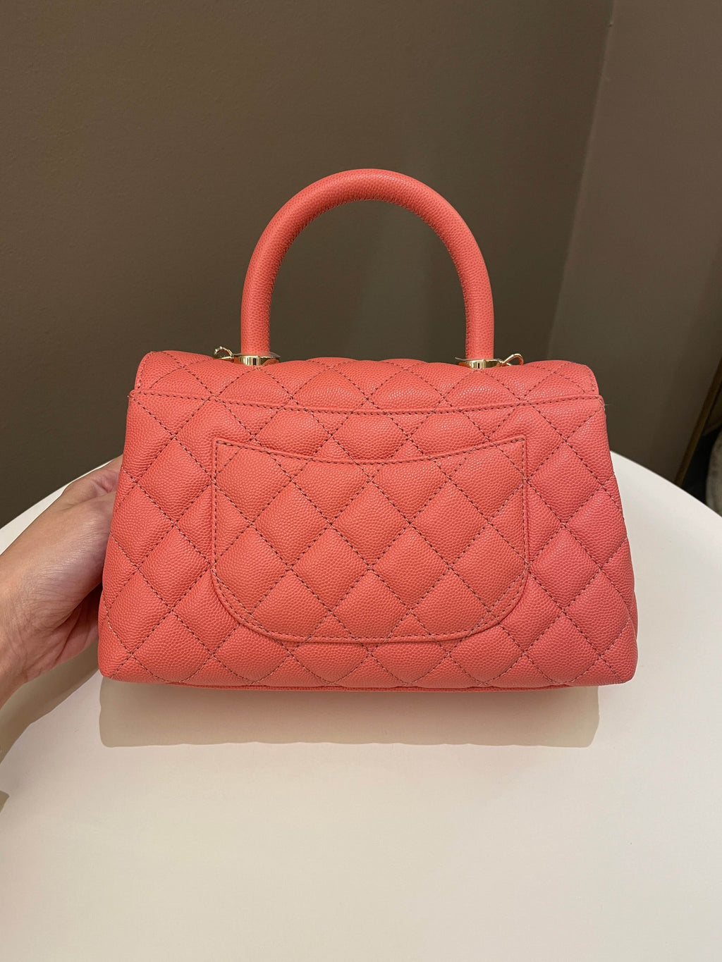 Chanel 22A Quilted Coco Handle Coral Pink Caviar