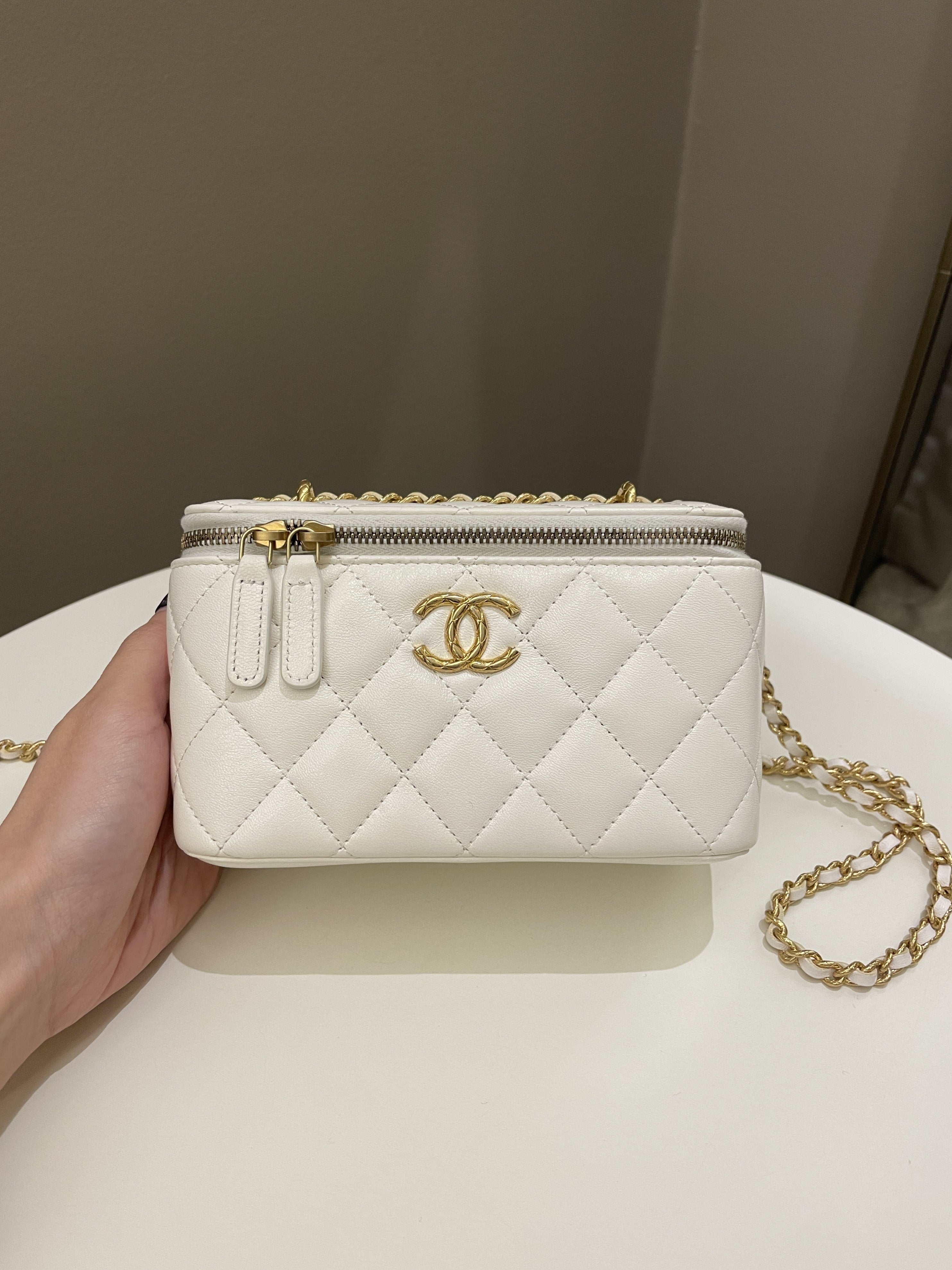 Chanel 23C Cc Mini Vanity Rectangular White Lambskin