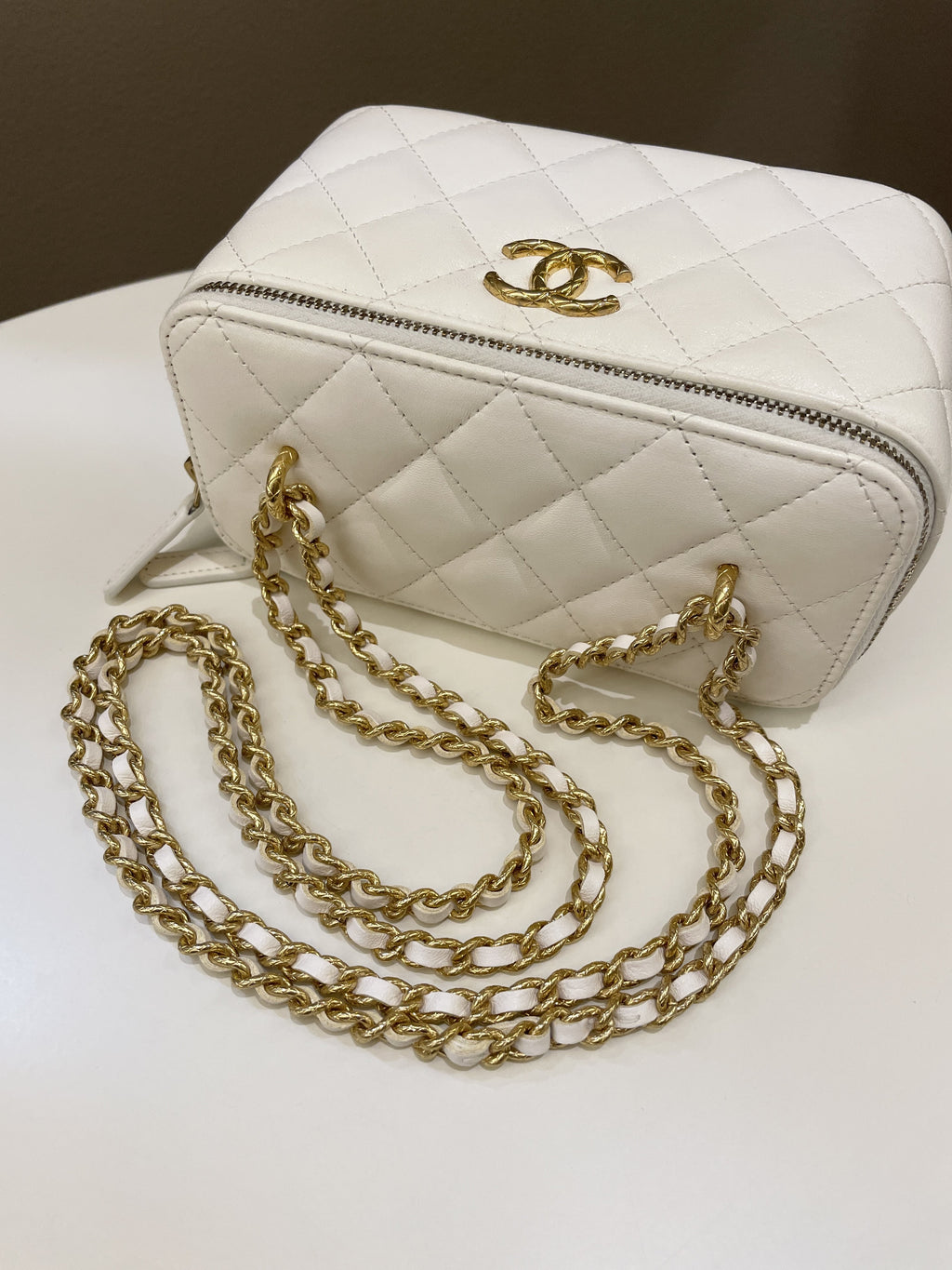 Chanel 23C Cc Mini Vanity Rectangular White Lambskin