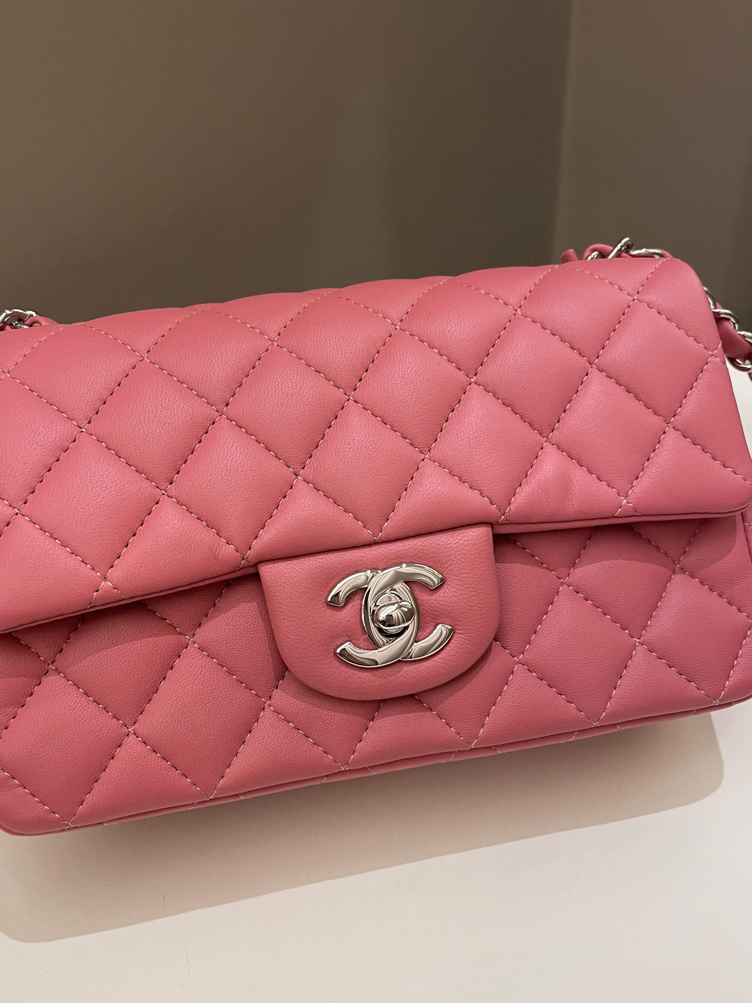 Chanel Classic Quilted Mini Rectangular Mauve Pink Lambskin