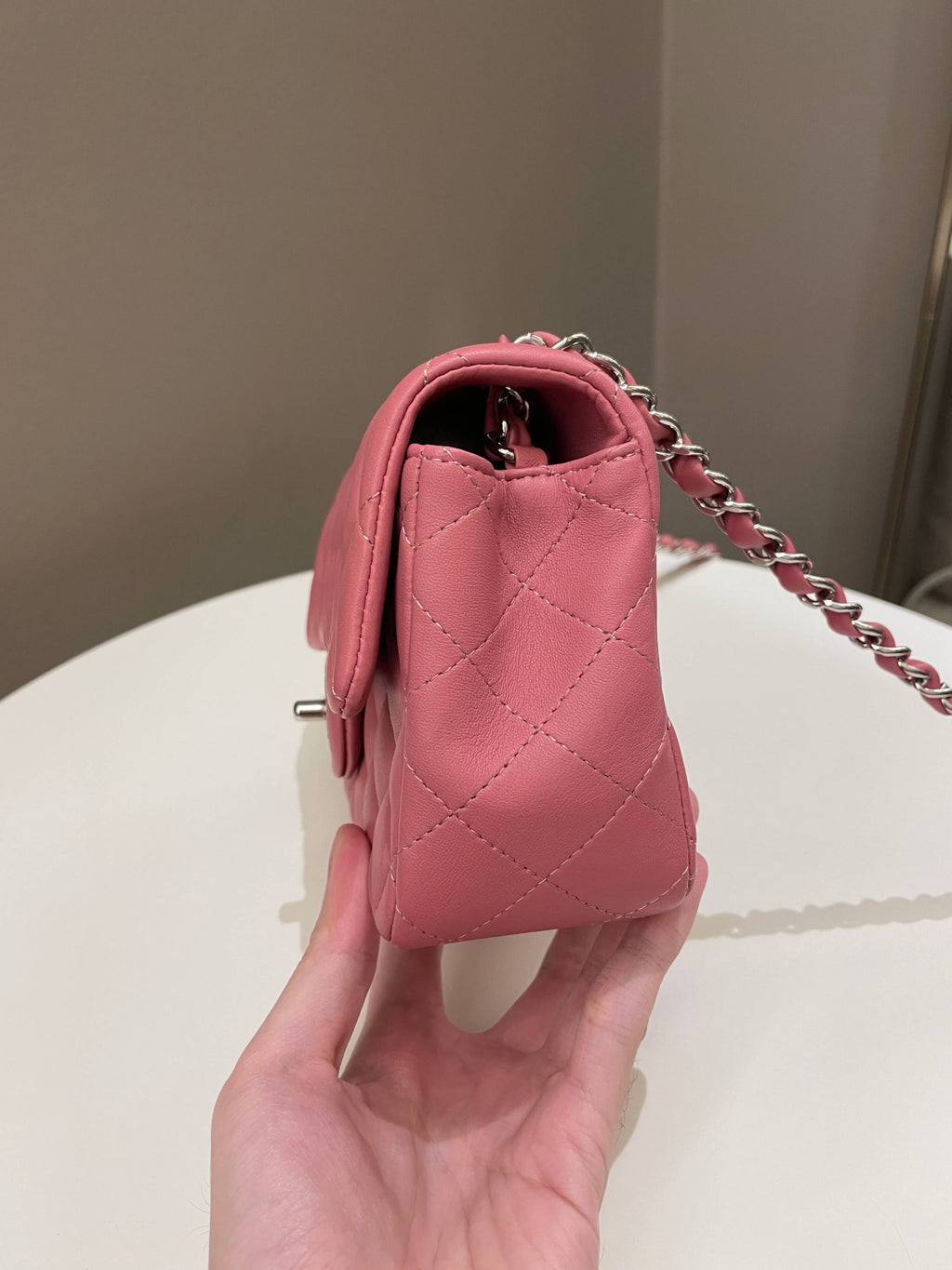 Chanel Classic Quilted Mini Rectangular Mauve Pink Lambskin