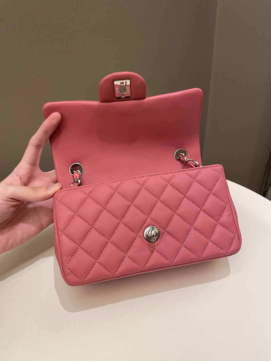 Chanel Classic Quilted Mini Rectangular Mauve Pink Lambskin