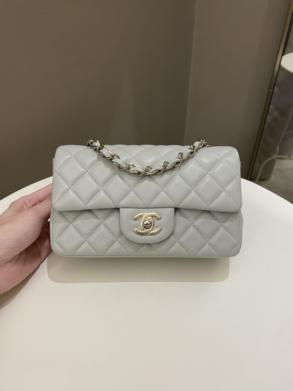 Chanel Classic Quilted Mini Rectangular Light Grey Lambskin